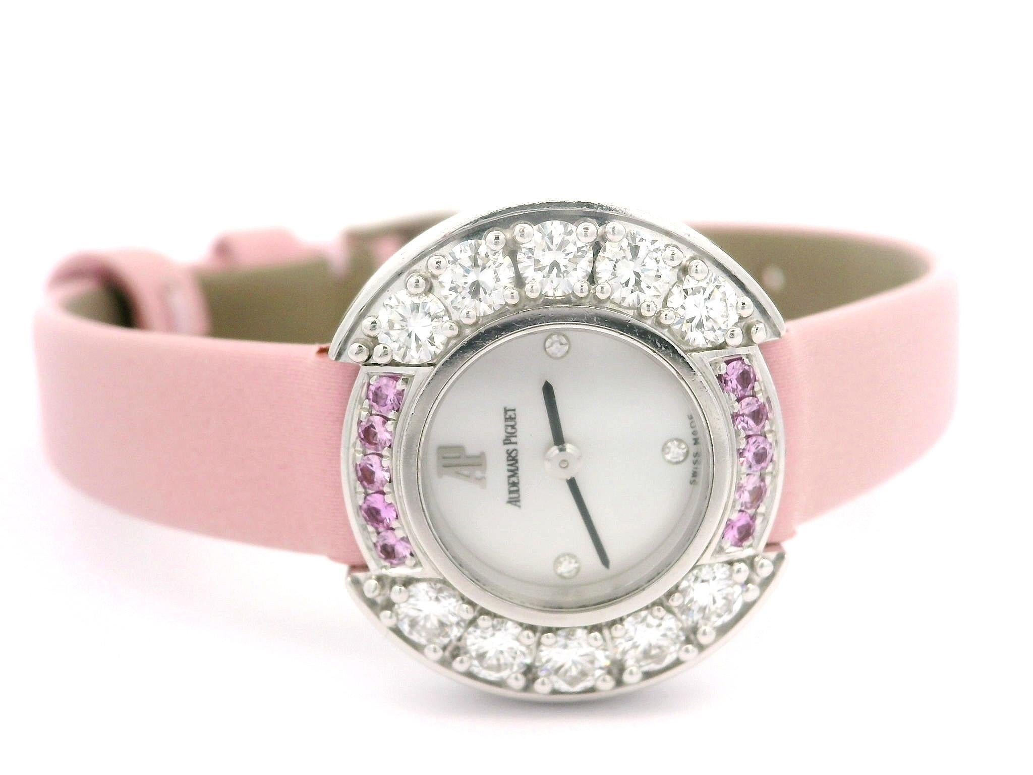 Women's Ladies Audemars Piguet 18k White Gold 21mm Diamond & Pink Sapphire Wrist Watch