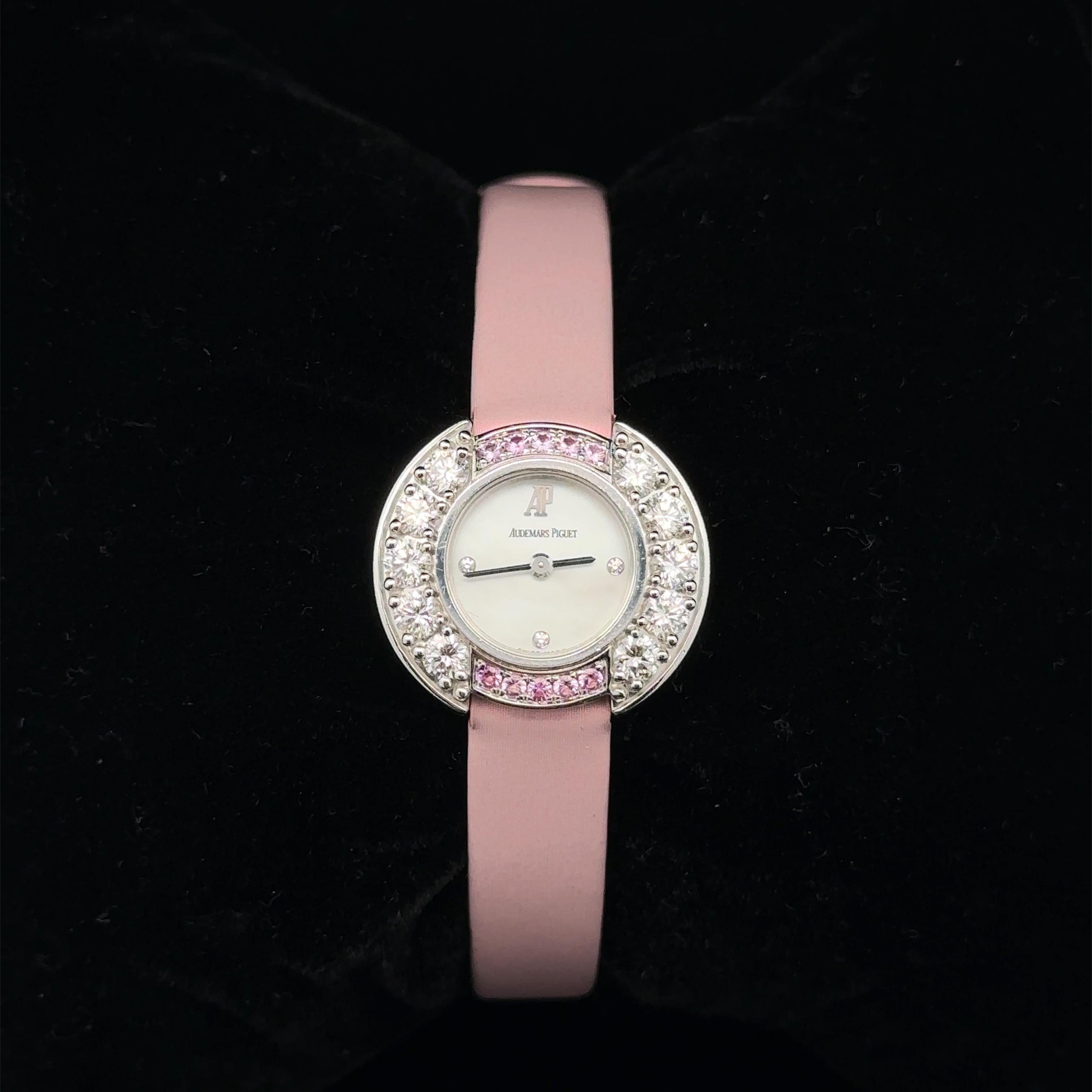Ladies Audemars Piguet 18k White Gold 21mm Diamond & Pink Sapphire Wrist Watch 3