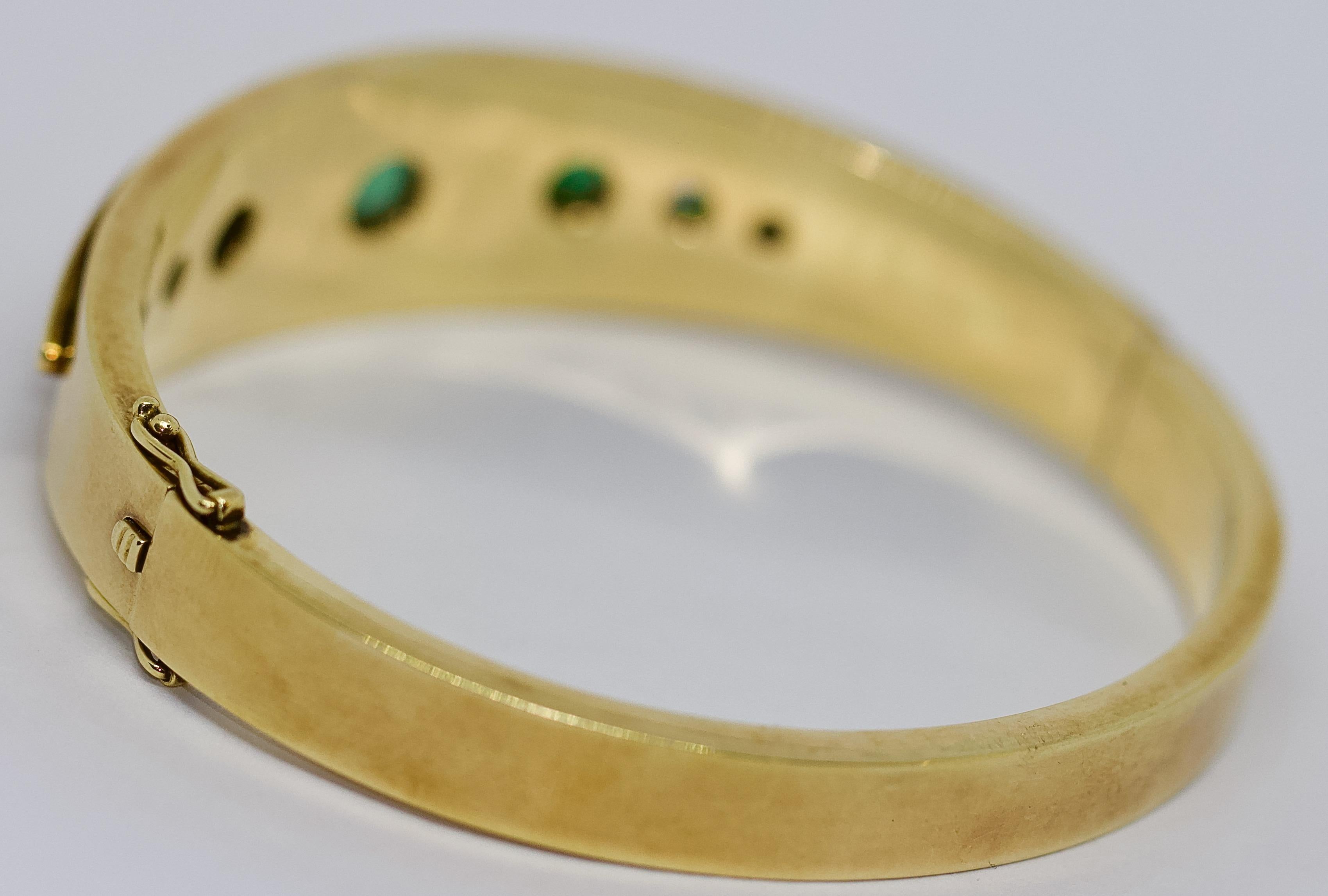 Women's Ladies Bangle, 14 Karat Gold, with Emeralds, Diamonds and Pearls For Sale