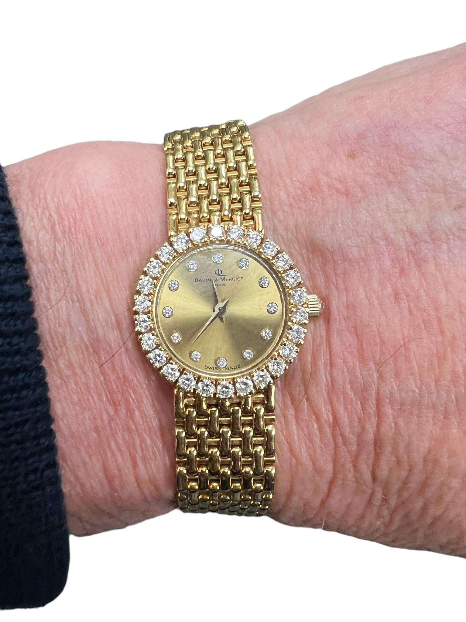 Ladies Baume & Mercier Diamond Yellow Gold Wristwatch  For Sale 3