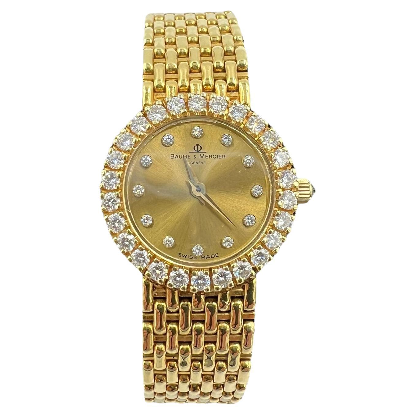 Ladies Baume & Mercier Diamond Yellow Gold Wristwatch  For Sale