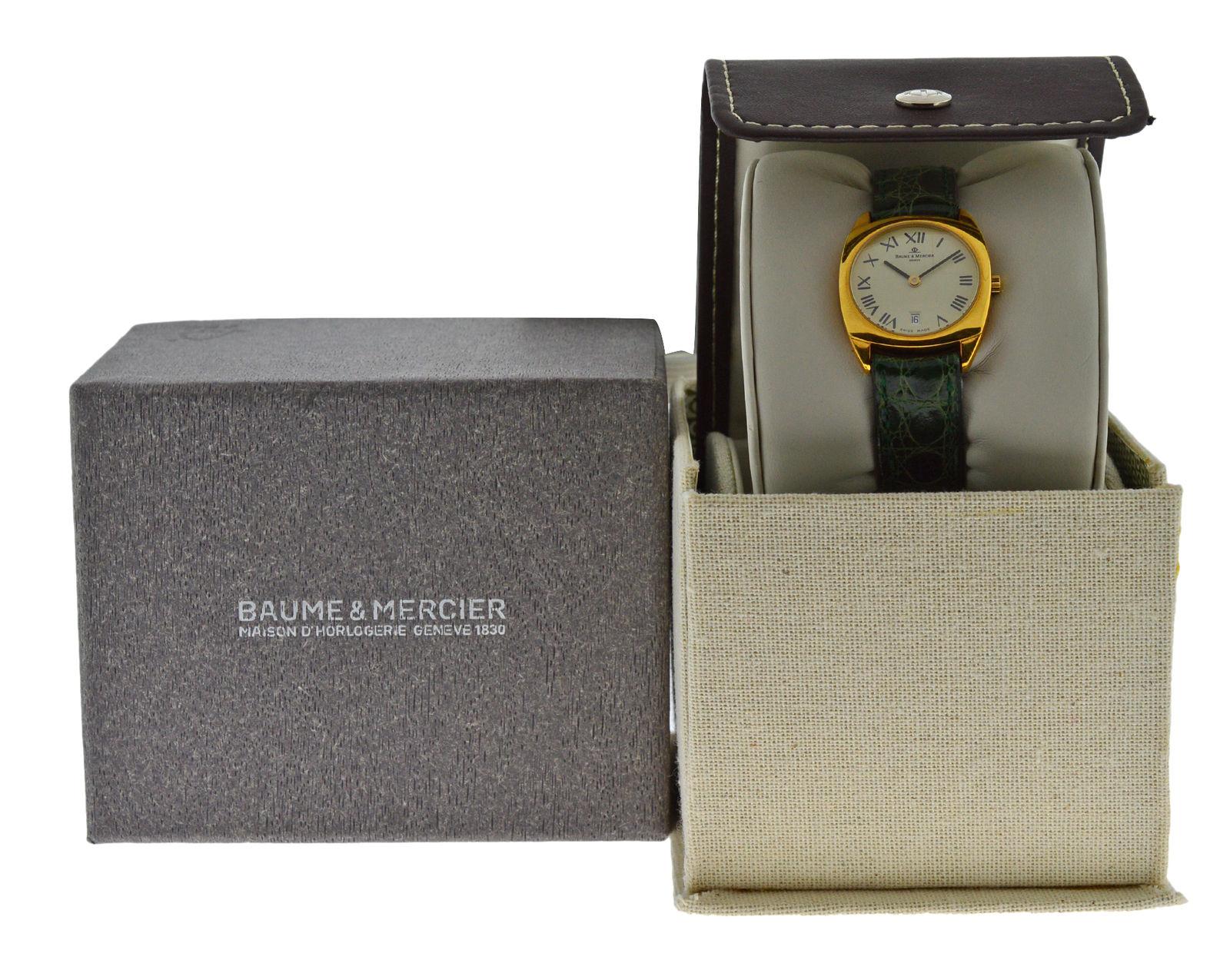 Ladies Baume & Mercier Hampton MOA06627 Solid 18 Karat Gold Quartz Date Watch For Sale 2
