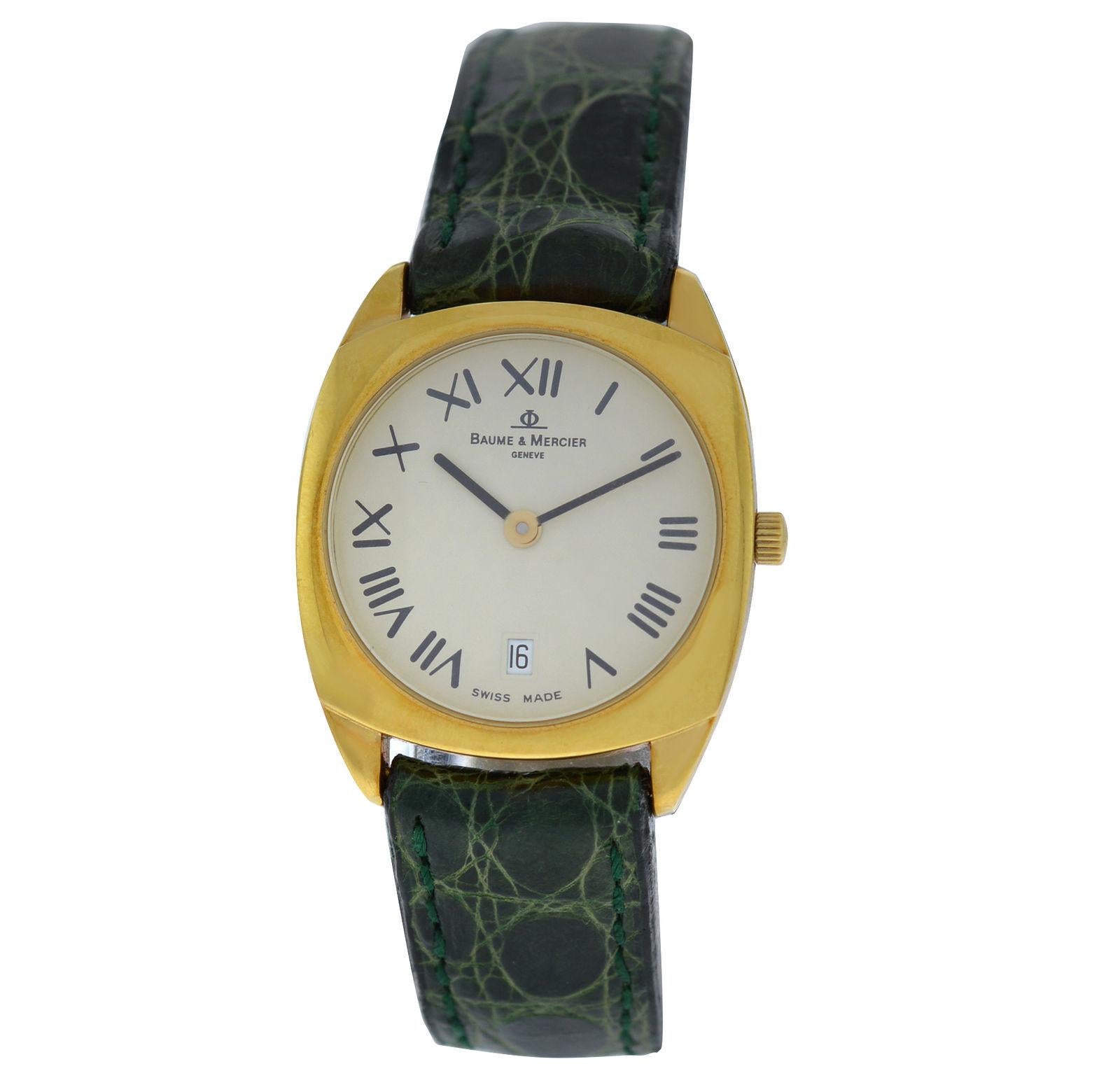 Ladies Baume & Mercier Hampton MOA06627 Solid 18 Karat Gold Quartz Date Watch For Sale