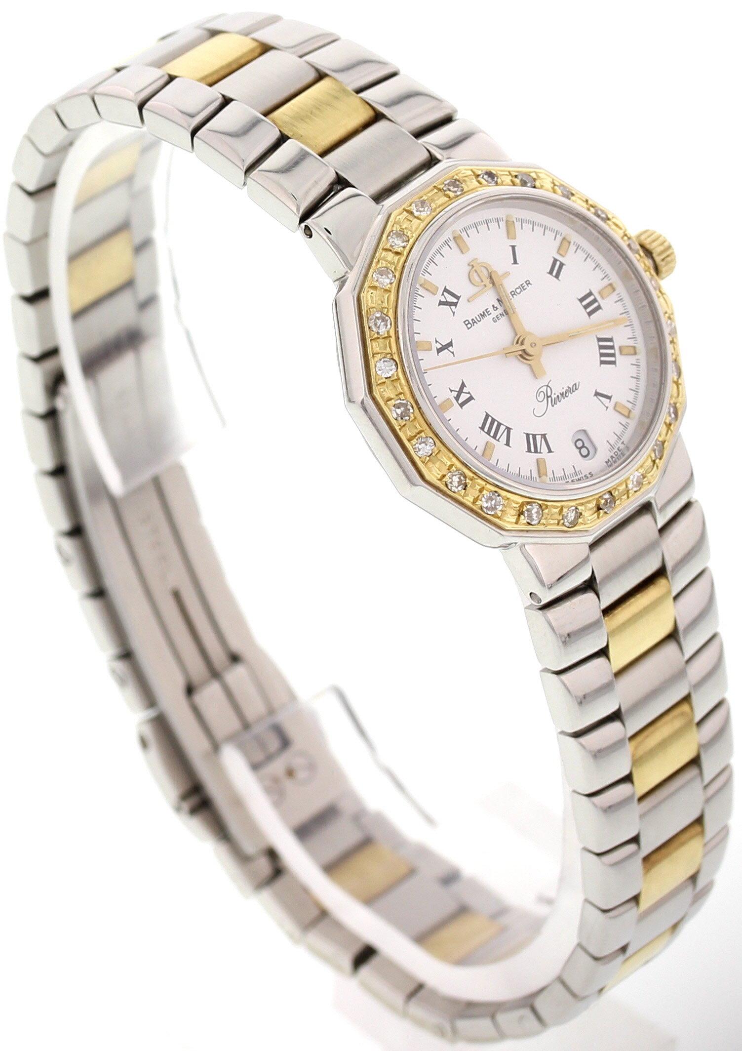 Ladies Baume & Mercier Riviera 18 Yellow Gold and SS 5231 In Good Condition For Sale In New York, NY