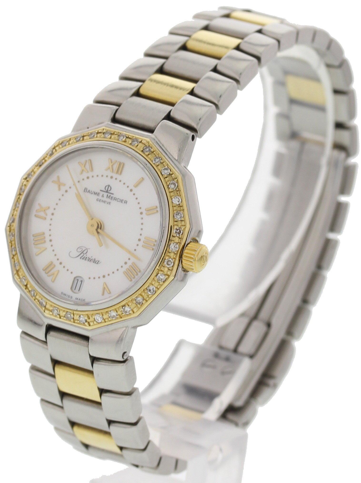 Ladies Baume & Mercier Riviera 18 Karat Yellow Gold and S/S and Diamond 5231 In Good Condition For Sale In New York, NY