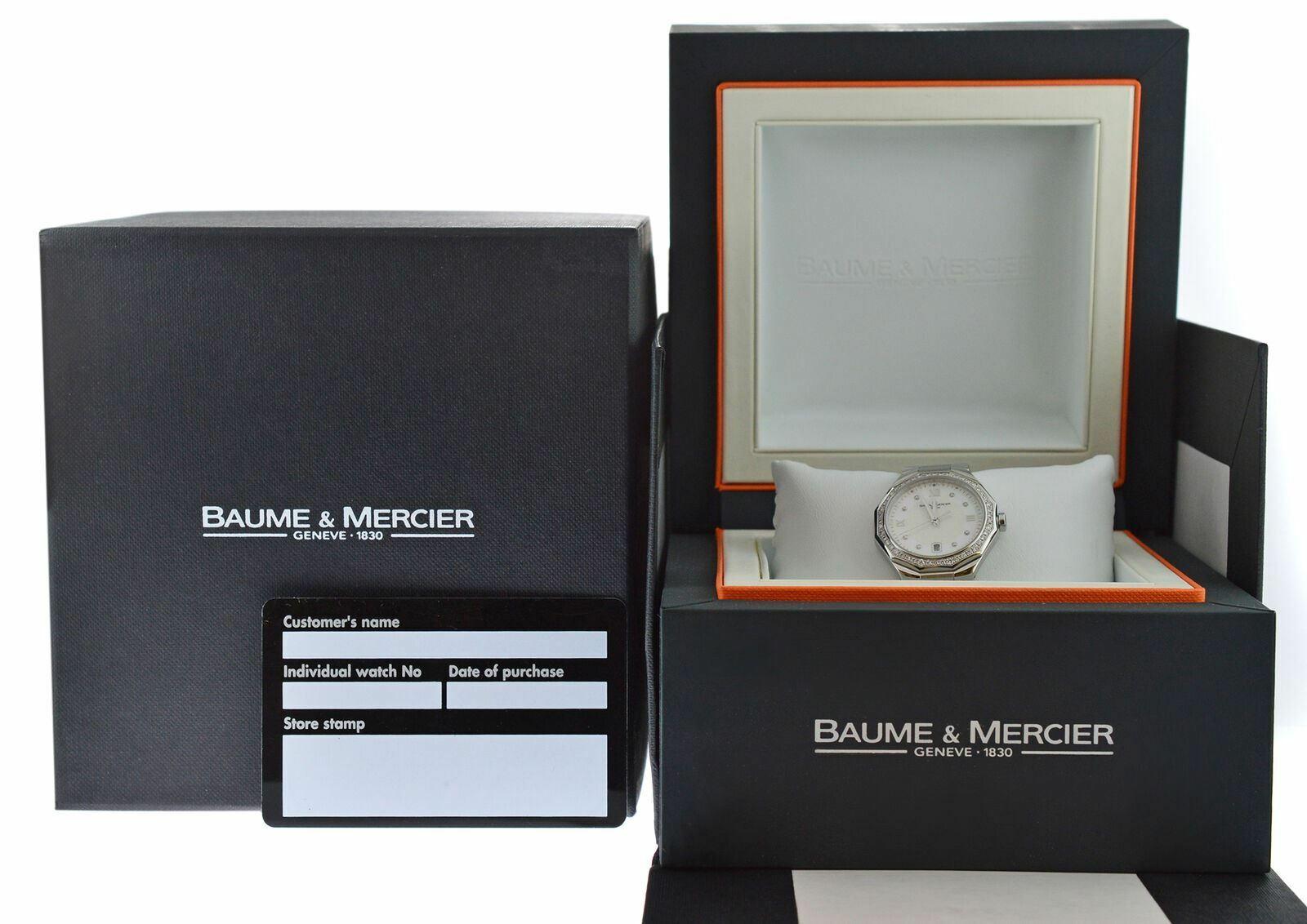 Ladies Baume & Mercier Riviera 65526 Steel Diamond Mother of Pearl Quartz Watch In Excellent Condition For Sale In New York, NY