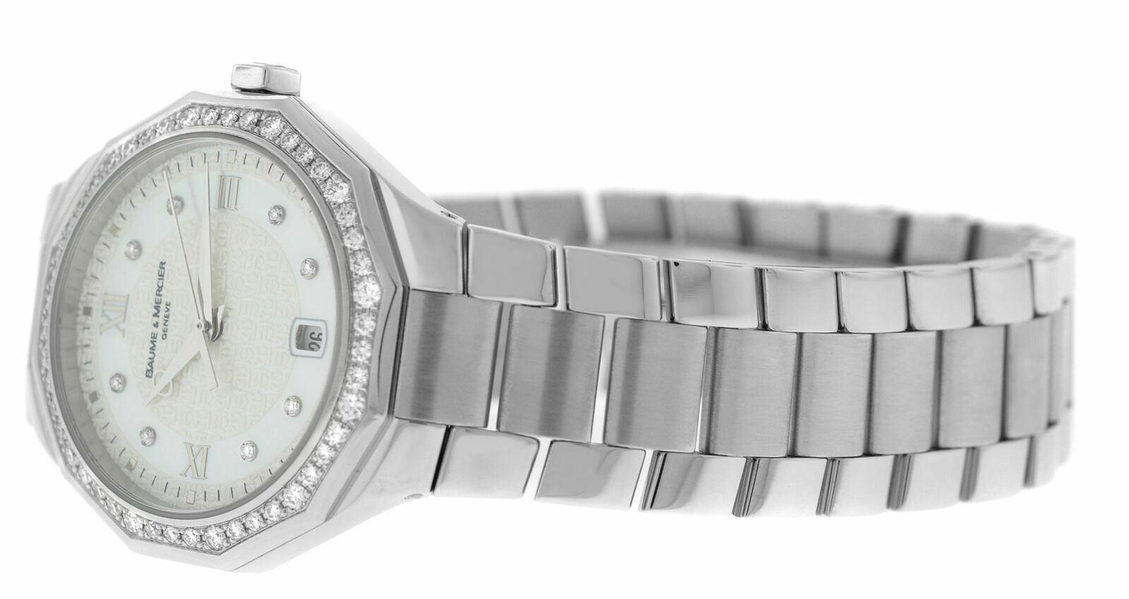 Ladies Baume & Mercier Riviera 65526 Steel Diamond Mother of Pearl Quartz Watch For Sale 5