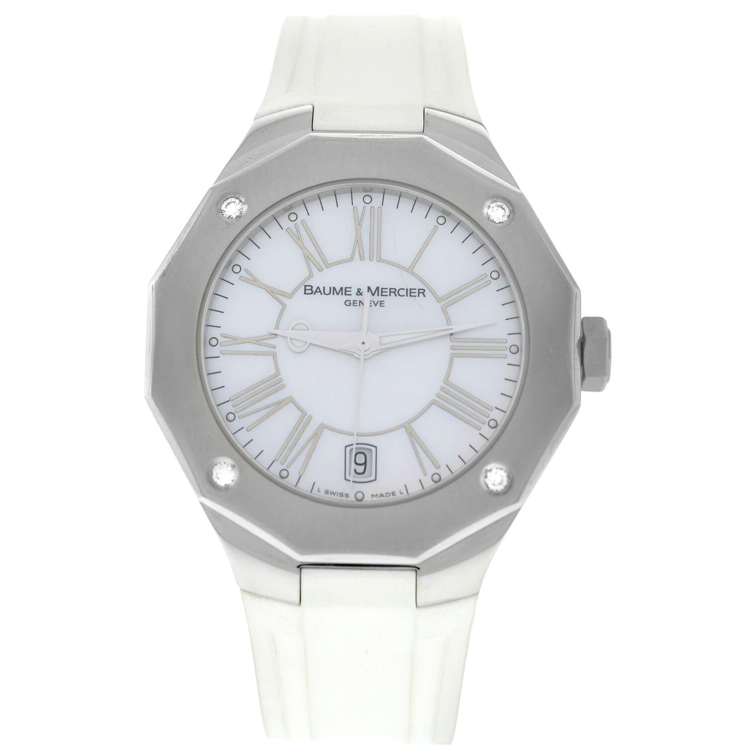 Ladies Baume & Mercier Riviera 65575 Steel Diamond Mother of Pearl Quartz Watch For Sale
