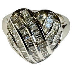 Ladies Beautiful Heart Shape Baguette Diamond Ring 1.80 CT 18K White Gold