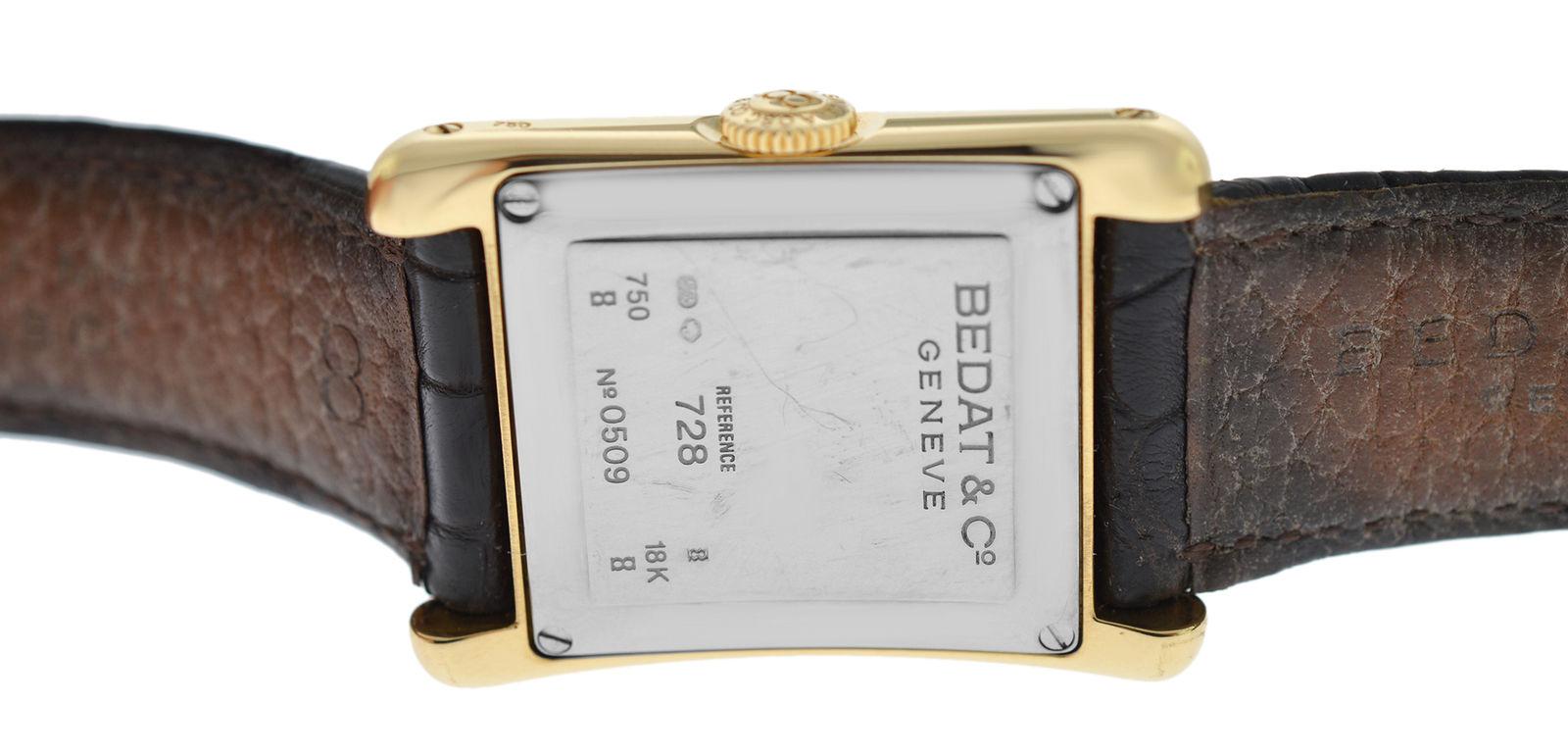 Brand	Bedat & Co.
Model	No 7 Ref. 728
Gender	Ladies
Condition	Pre-owned
Movement	Automatic
Case Material	18K yellow Gold, 18K Rose Gold, 18K White Gold (back plate)
Bracelet / Strap Material	Leather, (Extra fabric/leather strap)
Clasp / Buckle