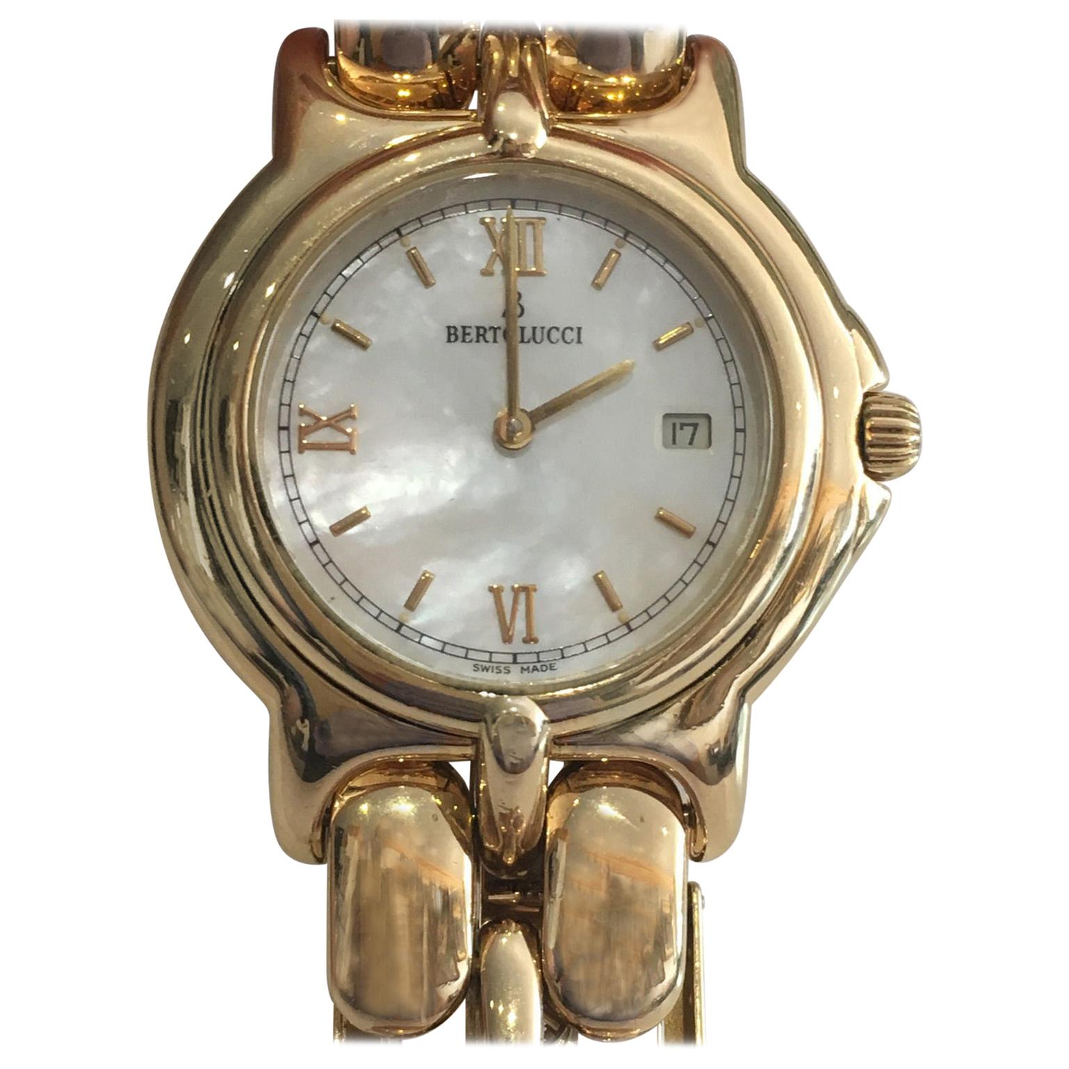 Ladies Bertolucci 18 Karat Yellow Gold Watch with Mother of Pearl Dial