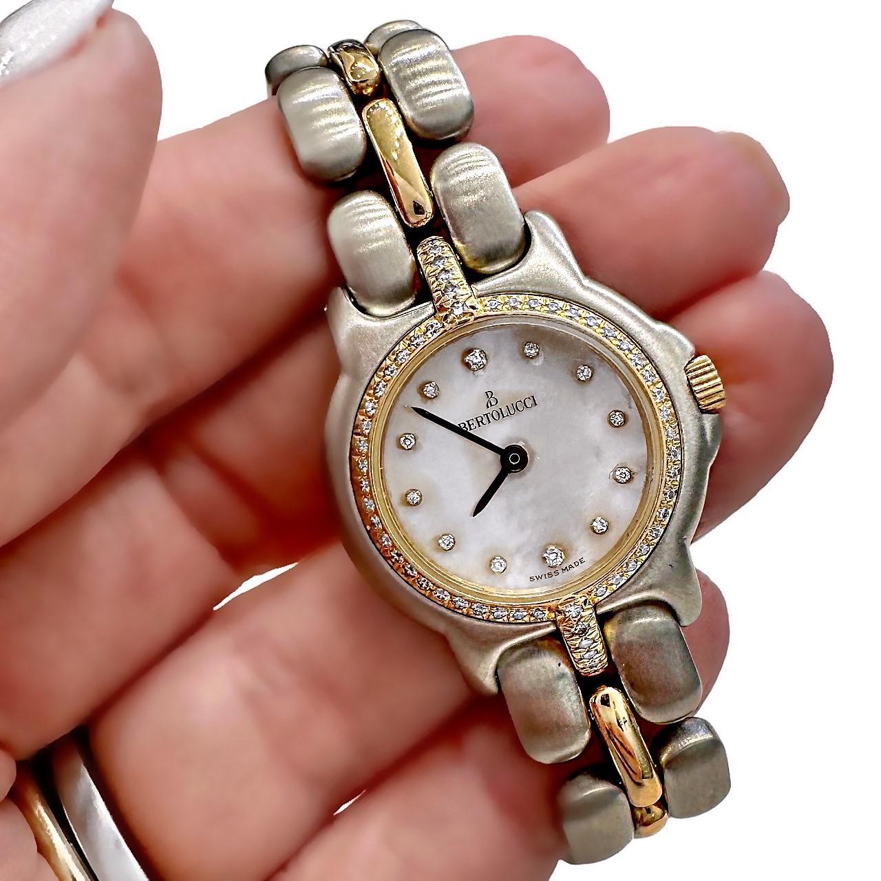 Damen-Armbanduhr Bertolucci Pulchra aus Stahl, Gold, Diamanten und Perlmutt 3