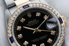 Ladies Black 31mm Rolex Datejust Two Tone Diamonds + Sapphire Bezel 68273