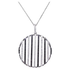 Ladies Black & White Diamond Circle Pendant Necklace 1.05 TCW 14KT White Gold