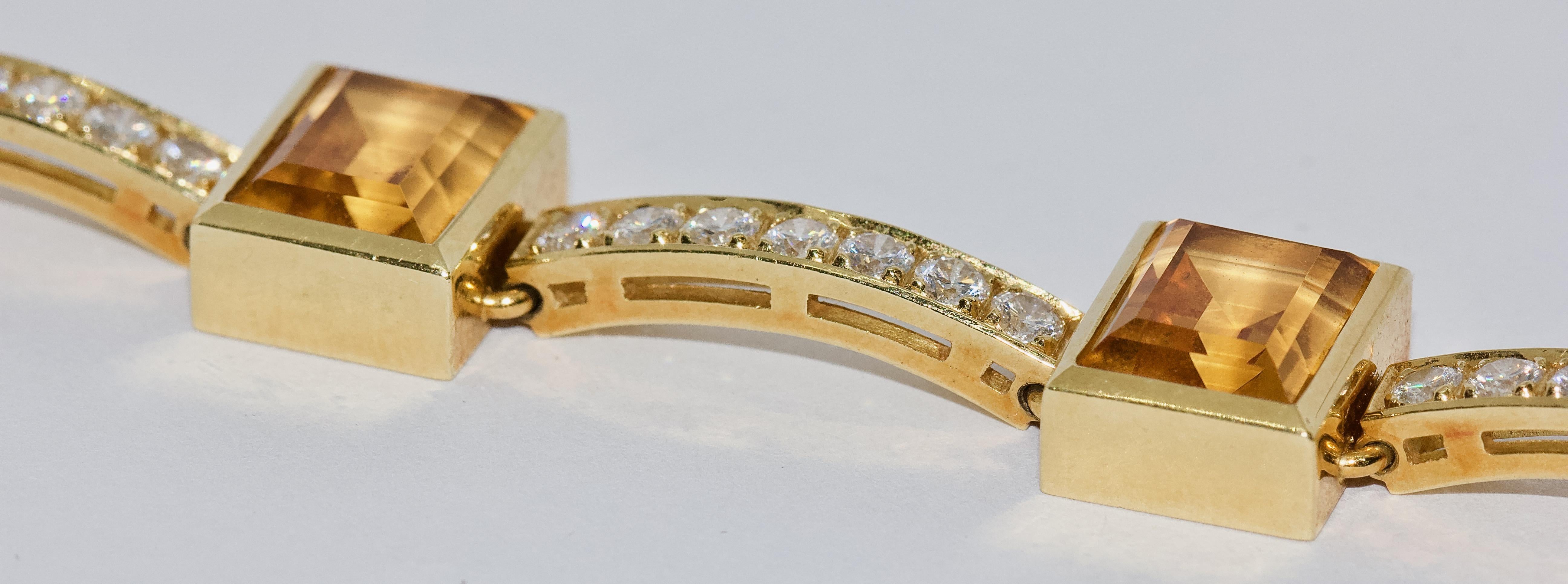 Women's Ladies Bracelet, Bangle in 18 Karat Gold, Set with Citrines and 41 Diamonds For Sale