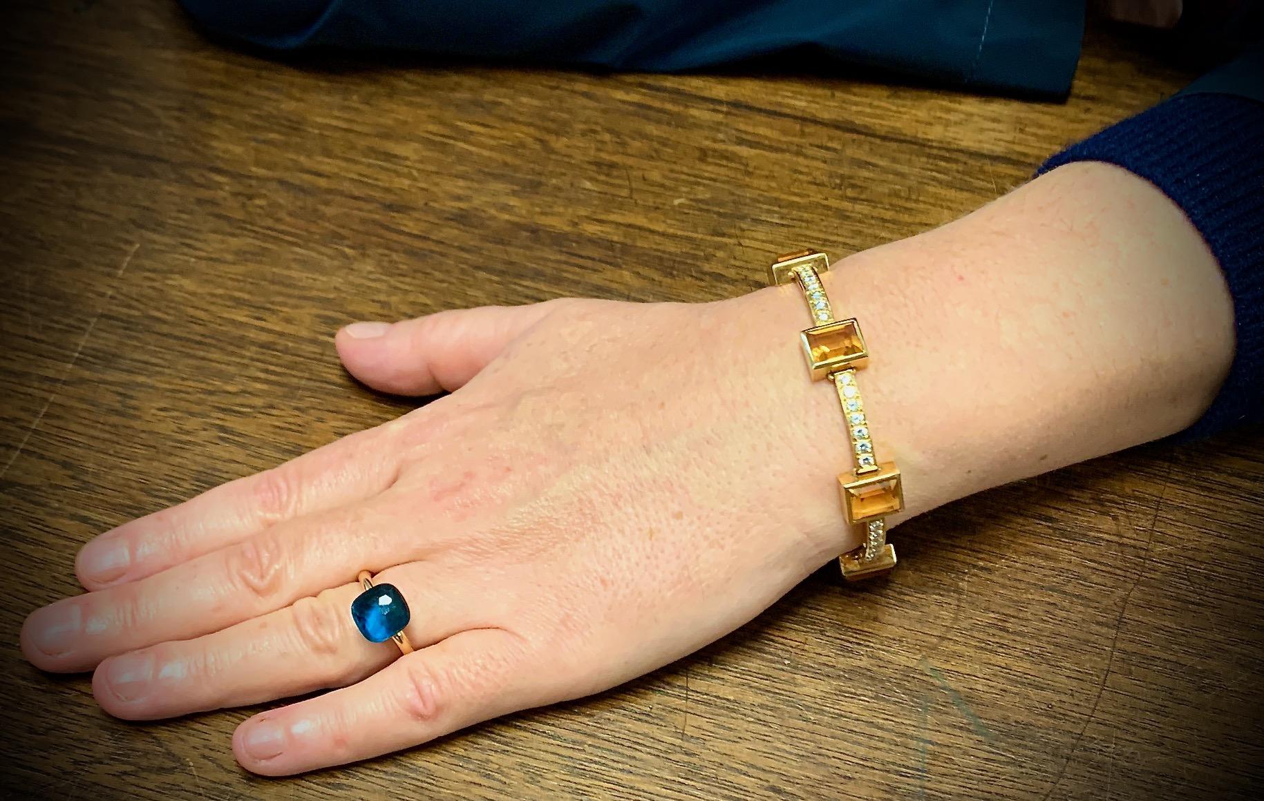 Bracelet, bracelet jonc pour femme en or 18 carats, serti de citrines et de 41 diamants en vente 1
