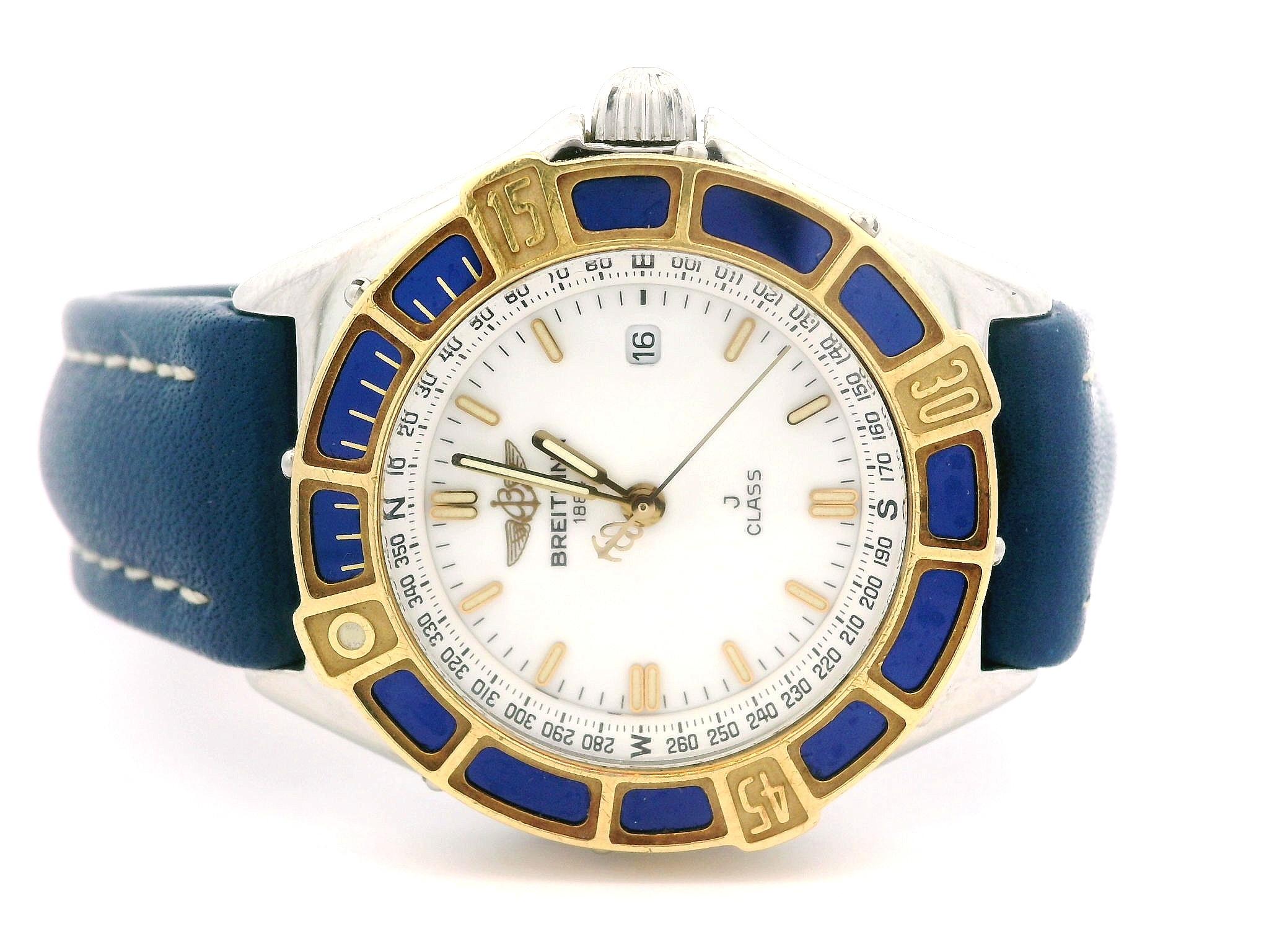 Damen Breitling J Class 31mm Edelstahl & Emaille Lünette Uhr mit blauem Riemen im Angebot 2