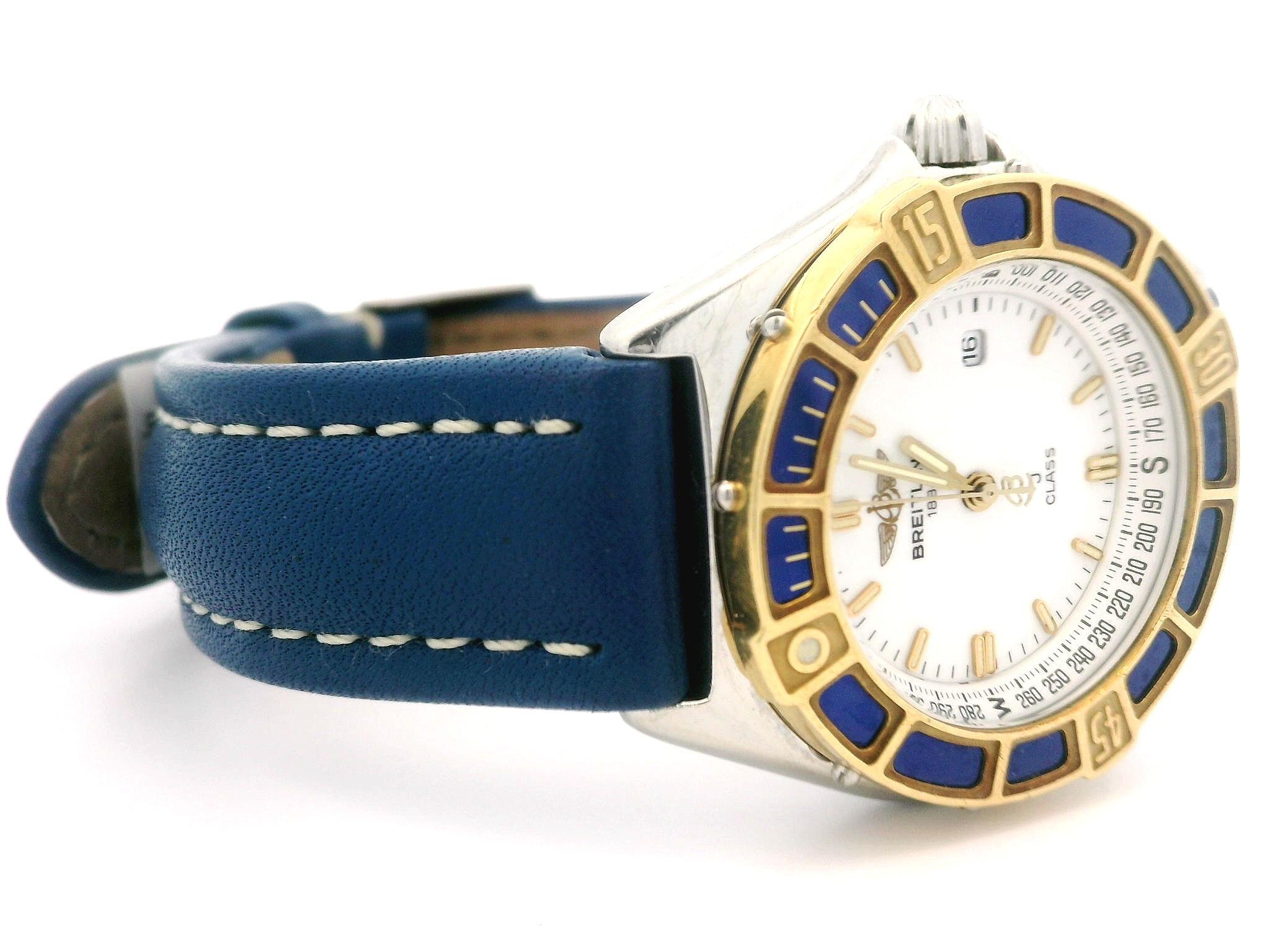 Damen Breitling J Class 31mm Edelstahl & Emaille Lünette Uhr mit blauem Riemen im Angebot 3