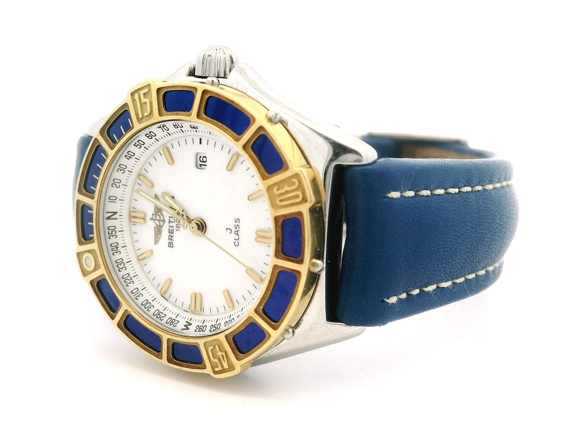 Damen Breitling J Class 31mm Edelstahl & Emaille Lünette Uhr mit blauem Riemen im Angebot 4