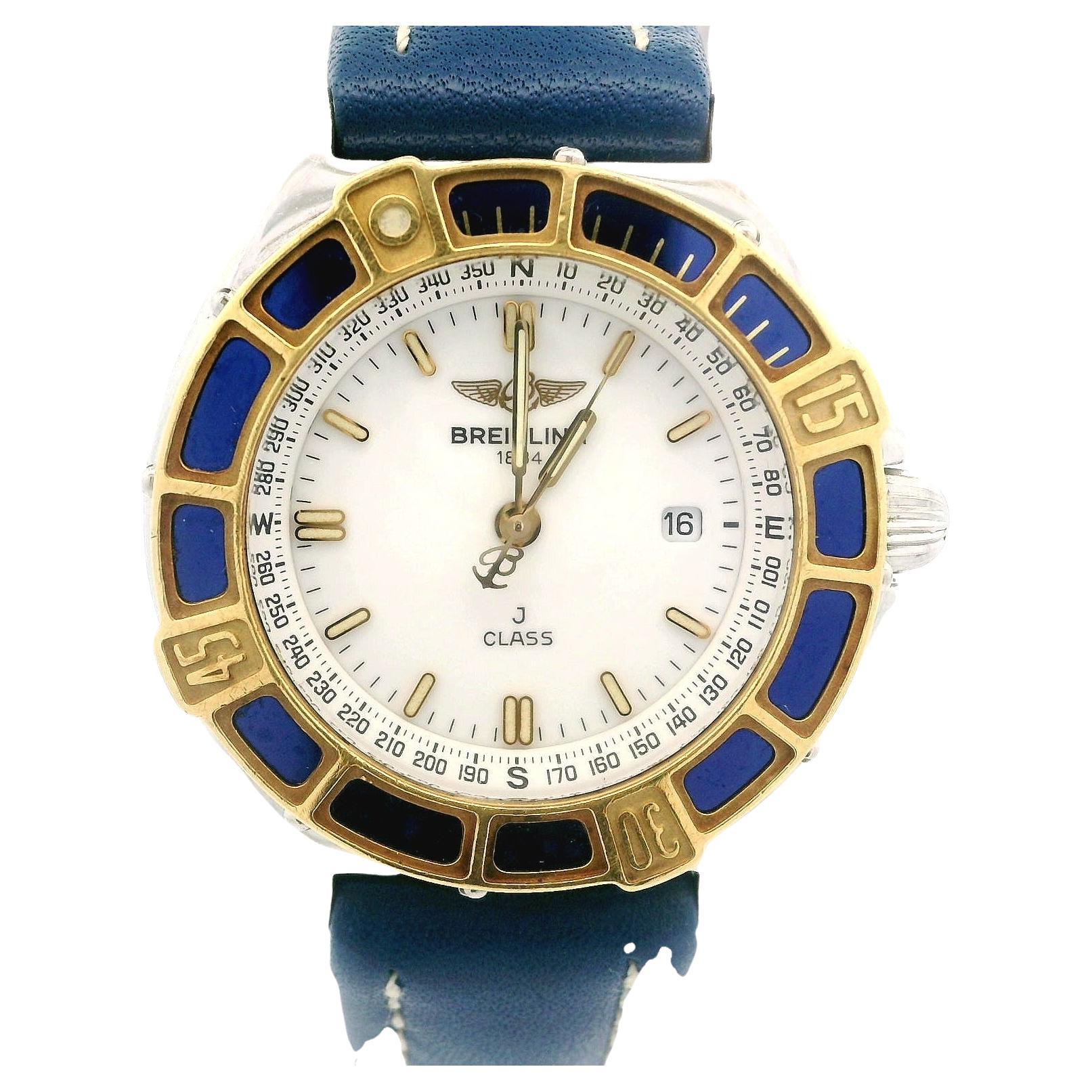 Ladies Breitling J Class 31mm Stainless Steel & Enamel Bezel Watch w/ Blue Strap