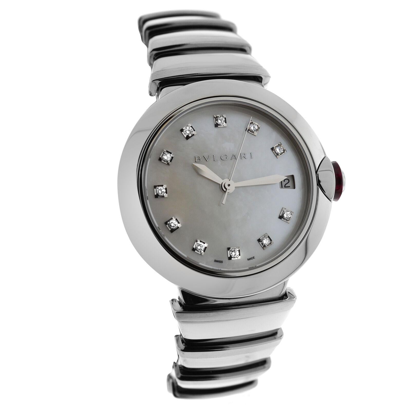 Brand	Bvlgari Bulgari
Model	LVCEA LU36S
Gender	Ladies
Condition	Pre-owned
Movement	Swiss automatic
Case Material	Stainless Steel
Bracelet / Strap Material	
Stainless Steel

Clasp / Buckle Material	
Stainless Steel	
Clasp Type	Butterfly