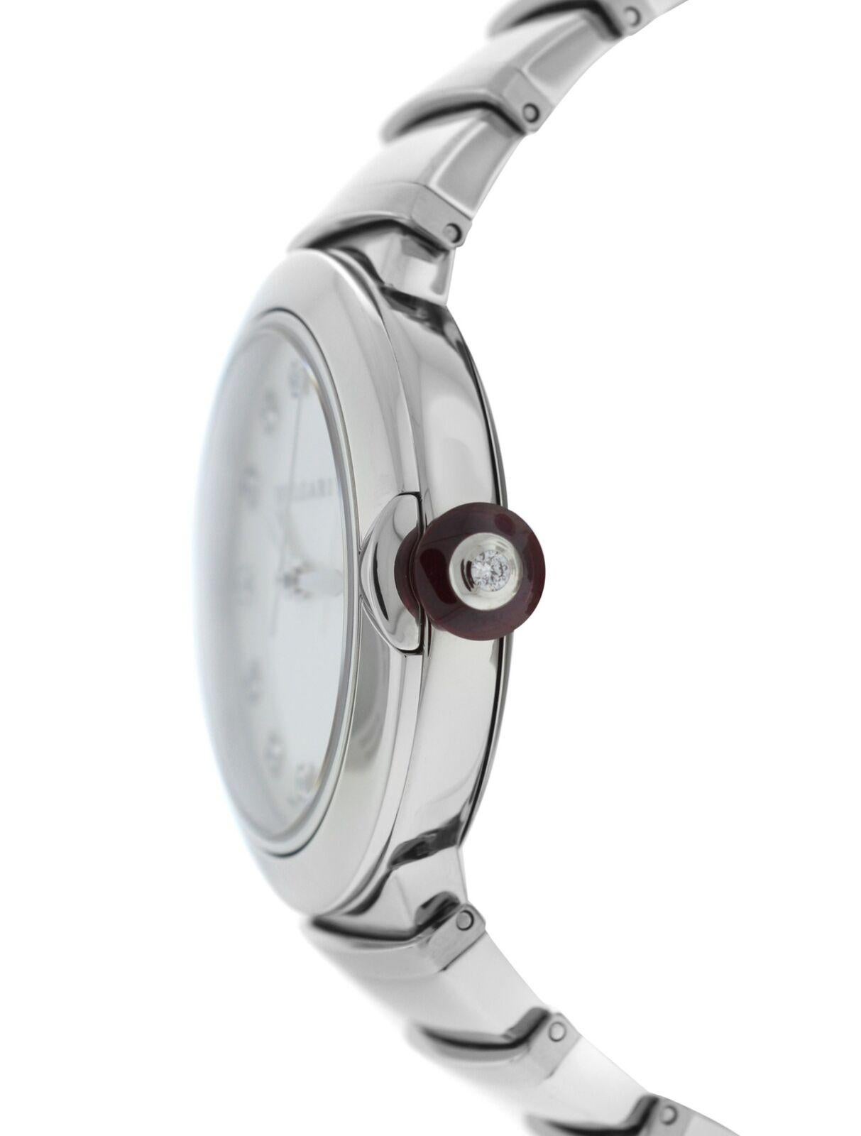 Modern Ladies Bvlgari Bulgari LVCEA Steel Diamond Mother of Pearl Automatic Watch For Sale