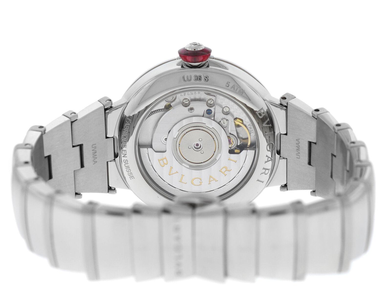 Ladies Bvlgari Bulgari LVCEA Steel Diamond Mother of Pearl Automatic Watch For Sale 2