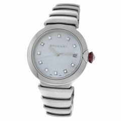 Ladies Bvlgari LVCEA LU36S Steel Diamond Mother of Pearl Automatic Watch