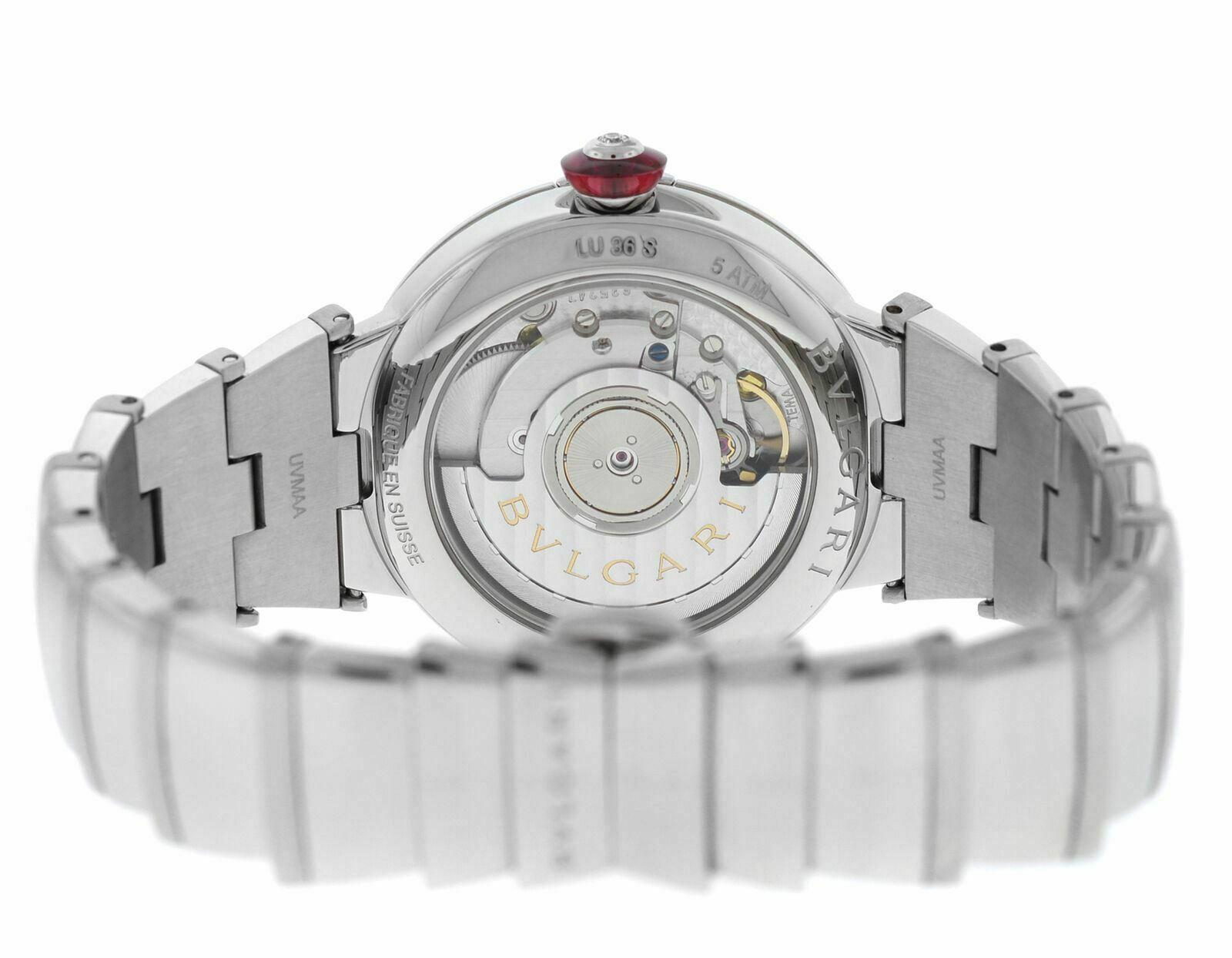 Ladies Bvlgari LVCEA LU36S Steel Diamond Mother of Pearl Automatic Watch For Sale 1