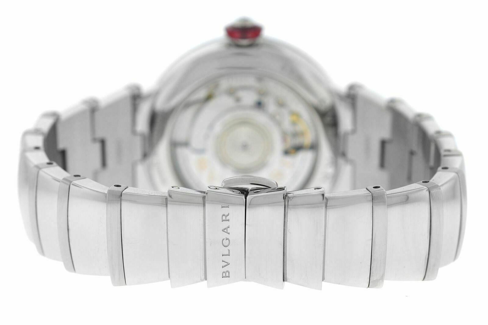 Ladies Bvlgari LVCEA LU36S Steel Diamond Mother of Pearl Automatic Watch For Sale 2