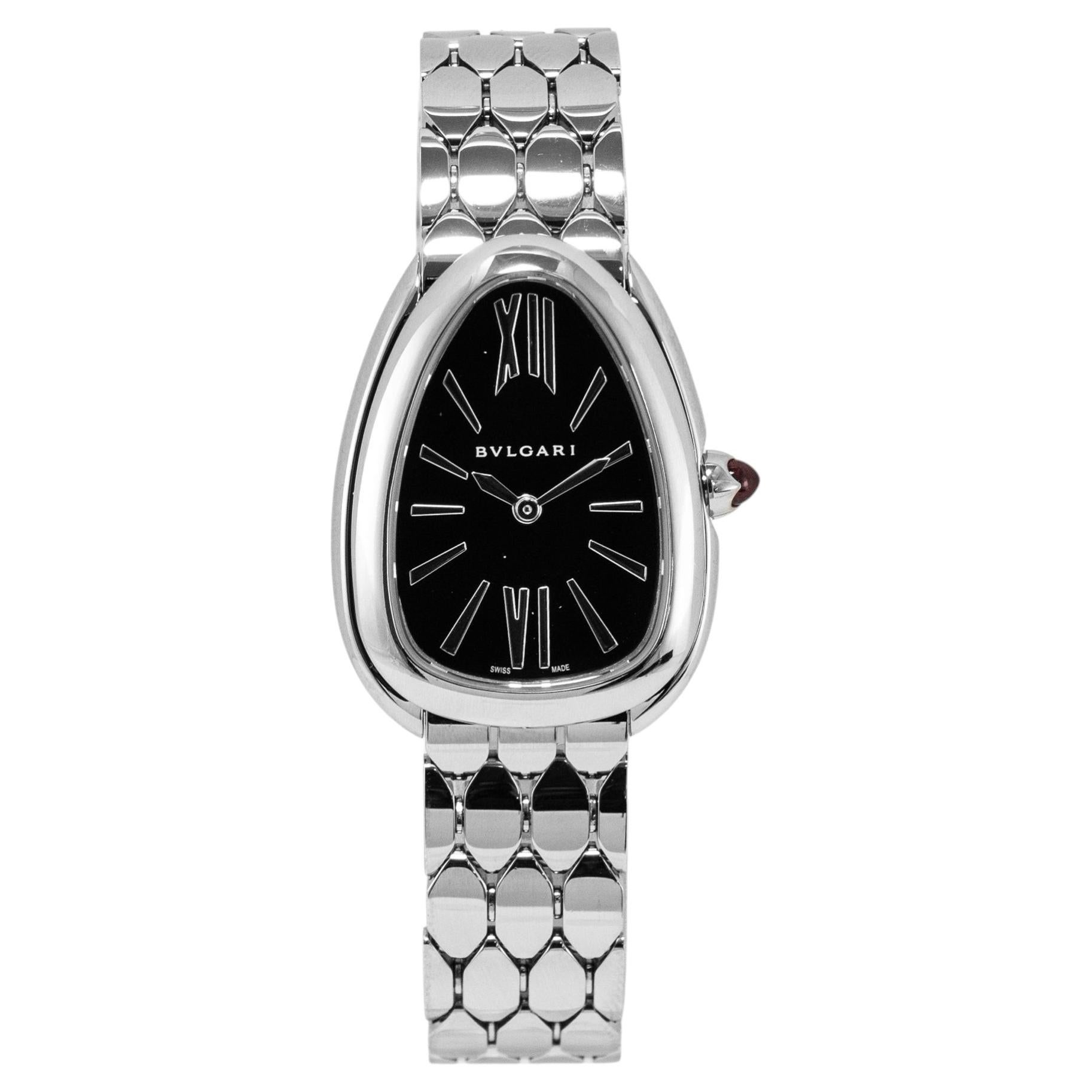 Ladies Bvlgari Serpenti Seduttori 33MM 103952 Steel Black Dial Quartz Watch