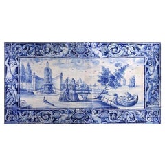 Ladies By the Lake Hand Painted Tile Mural, Portuguese Ceramic Tiles Azulejos