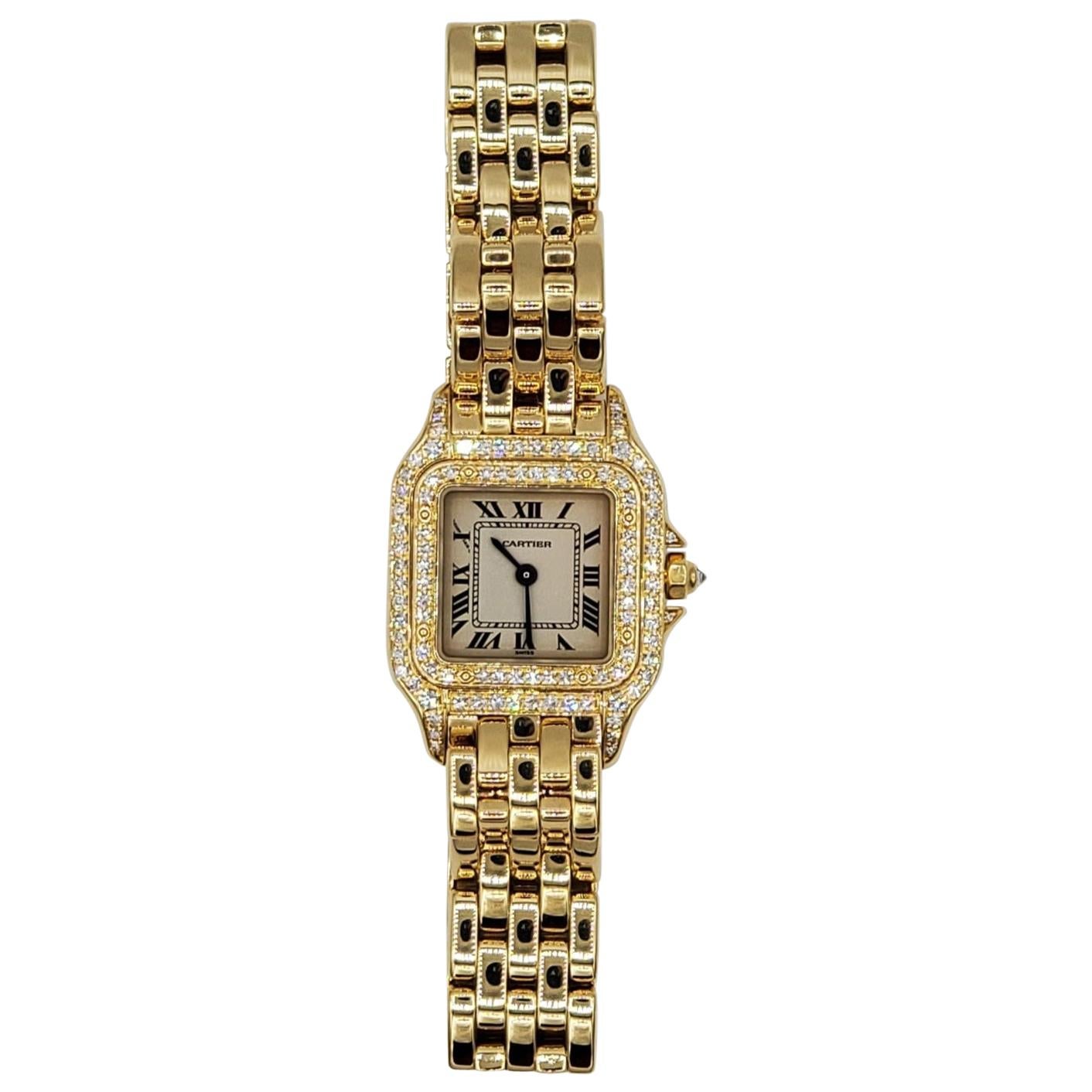 Ladies Cartier 18 Karat Gold Watch, 1280 Panthere Champagne, Diamonds CC131253