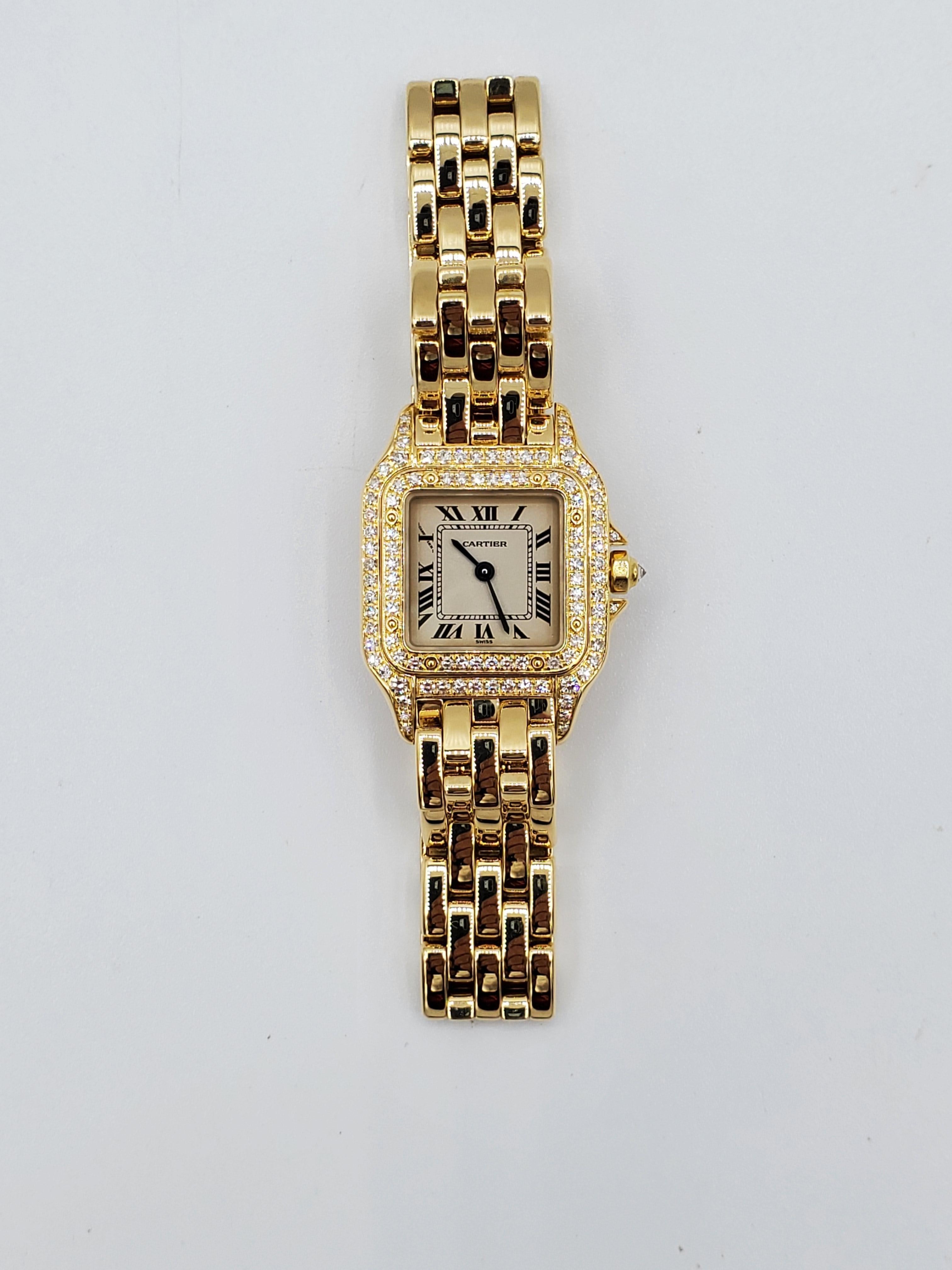Modern Ladies Cartier 18 Karat Gold Watch, 1280 Panthere Champagne, Diamonds CC131253