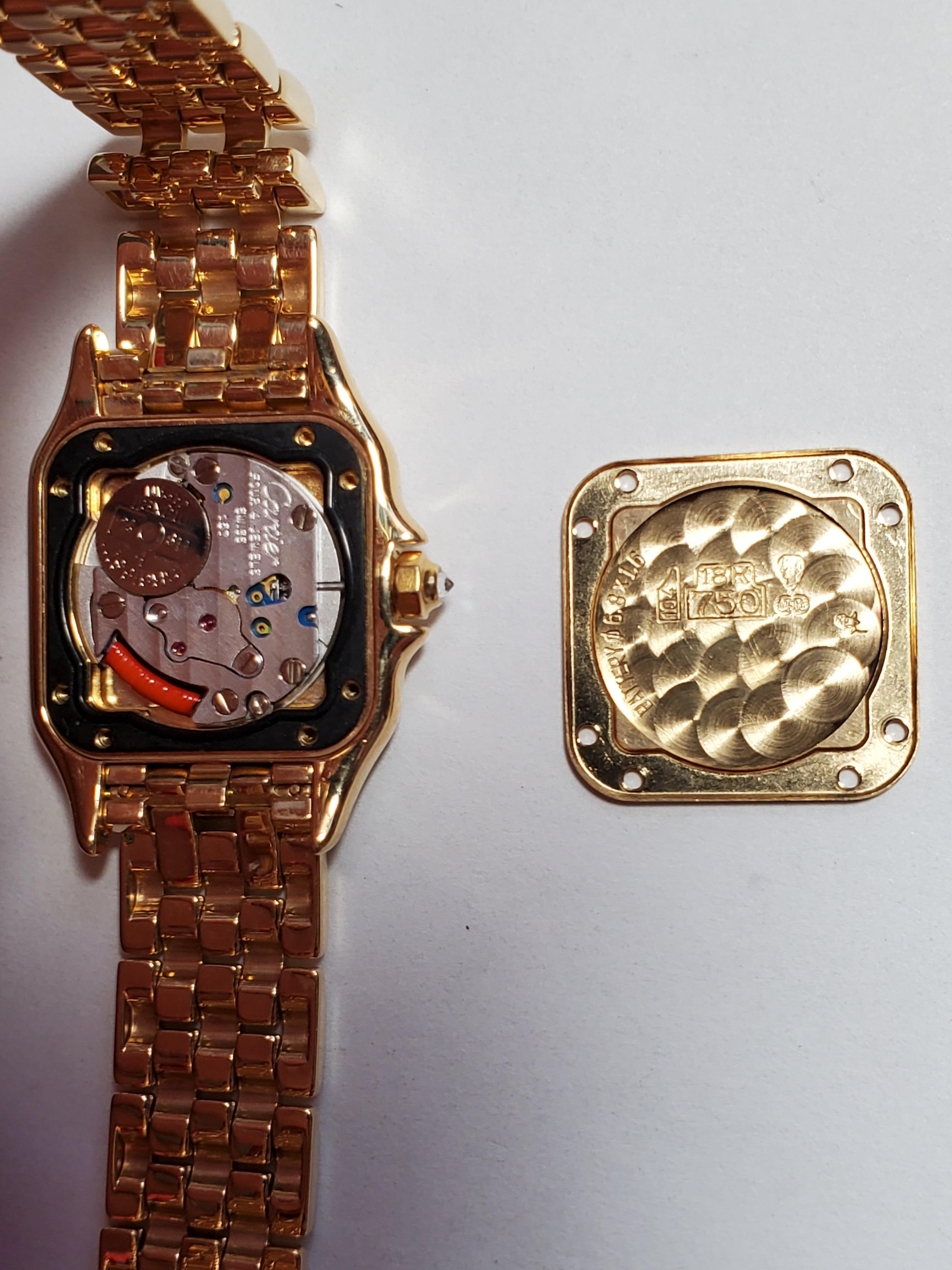 Ladies Cartier 18 Karat Gold Watch, 1280 Panthere Champagne, Diamonds CC131253 In Excellent Condition In Rancho Santa Fe, CA