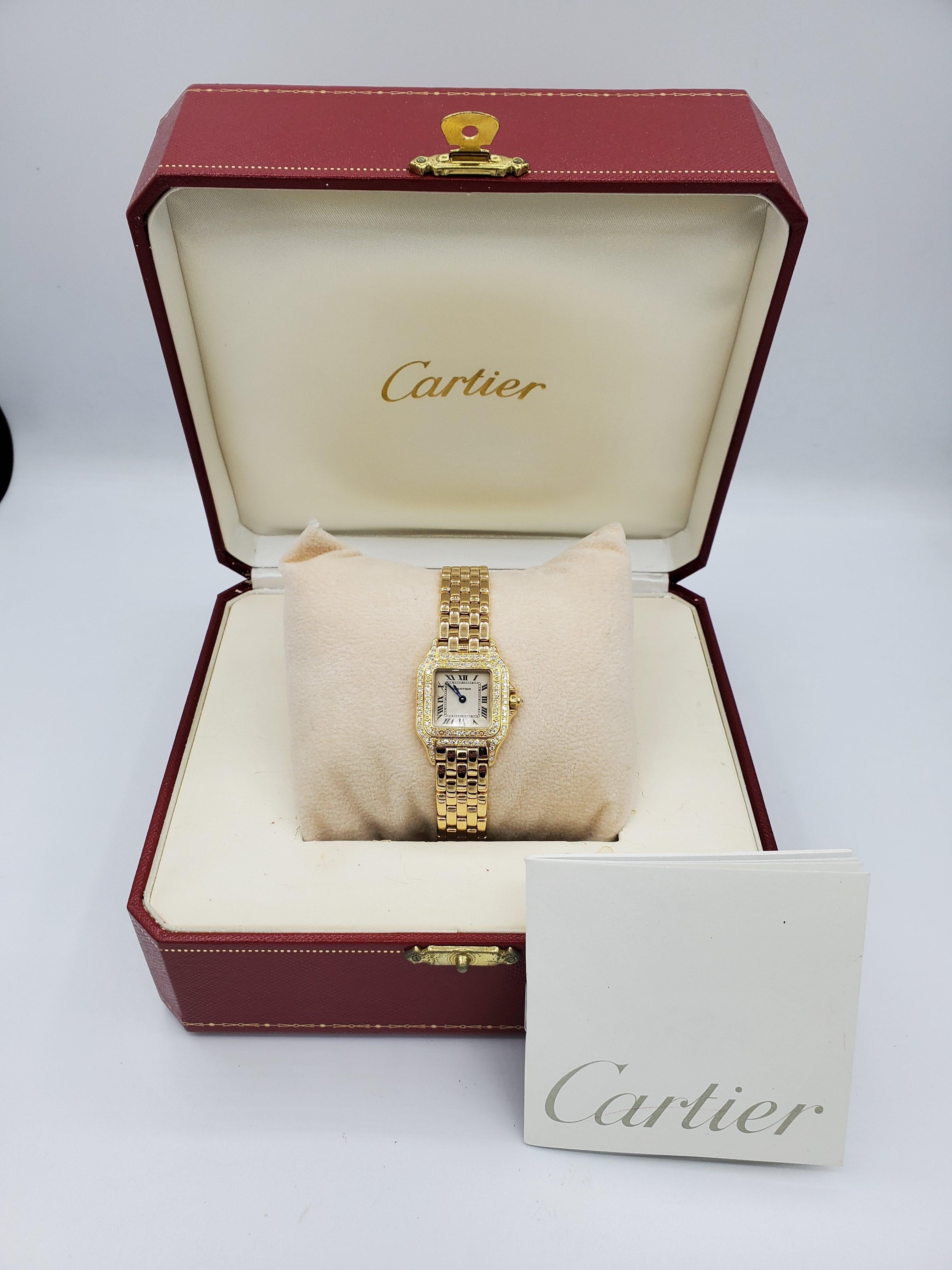 Ladies Cartier 18 Karat Gold Watch, 1280 Panthere Champagne, Diamonds CC131253 1