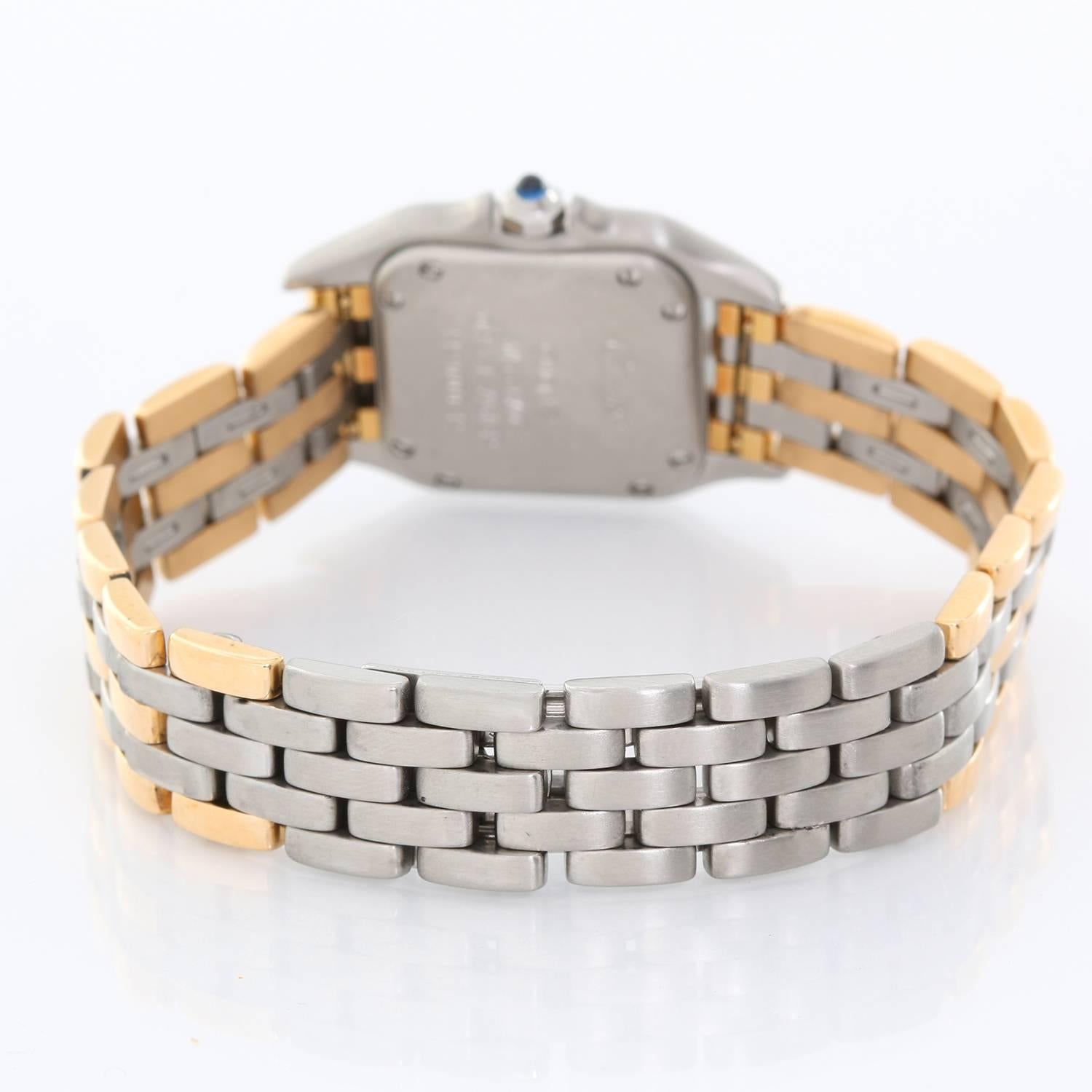 Cartier Ladies Yellow Gold Stainless Steel Three-Row Panther Quartz Wristwatch In Excellent Condition In Dallas, TX