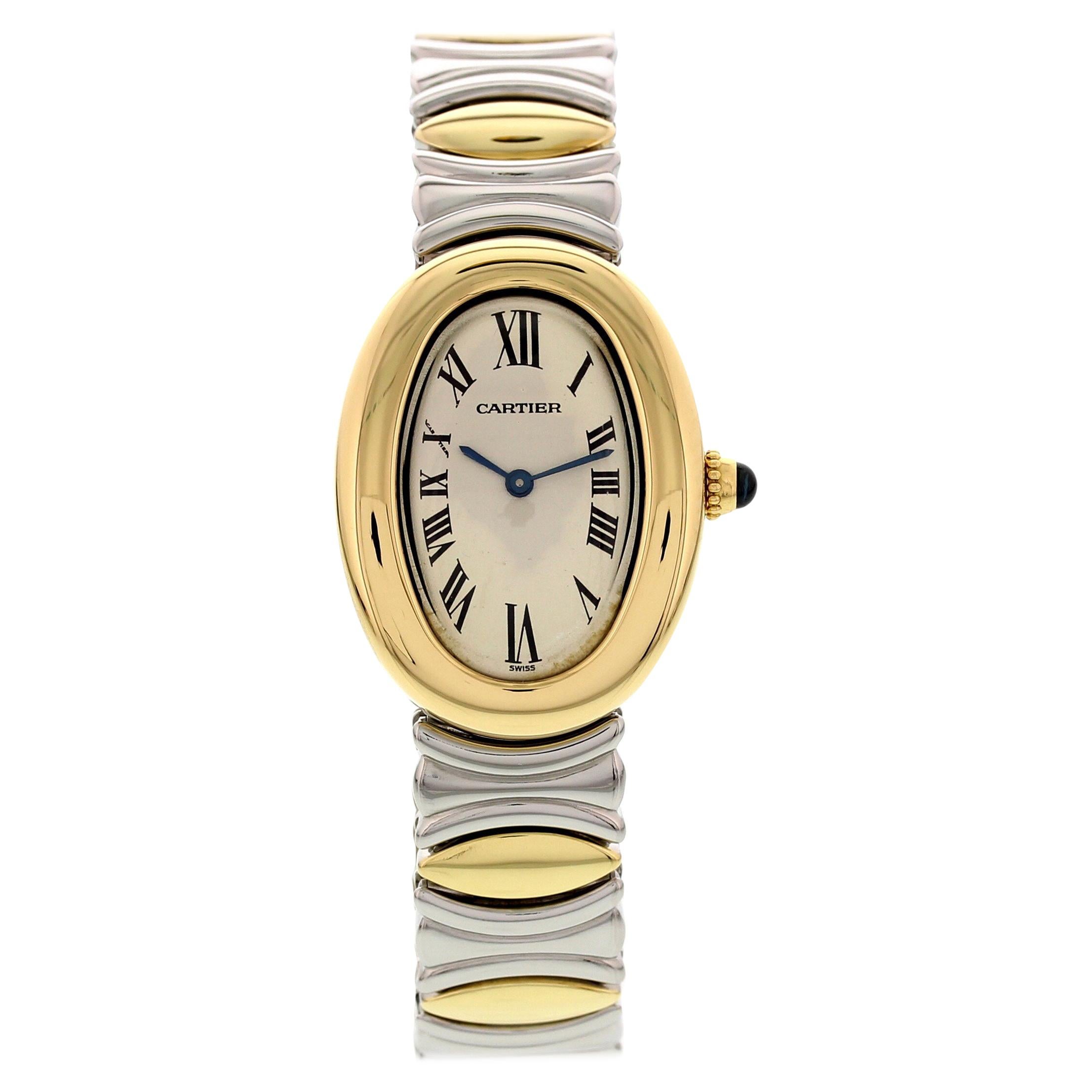 Ladies Cartier Baignoire 18 Karat Yellow Gold and SS 3485 For Sale