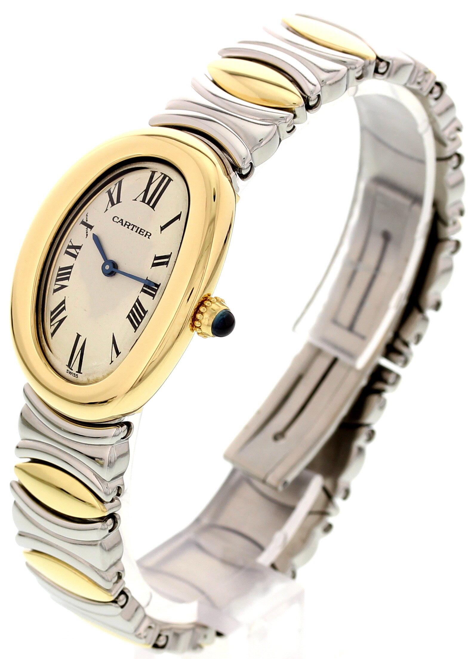 Women's Ladies Cartier Baignoire 18 Karat Yellow Gold and SS 3485 For Sale