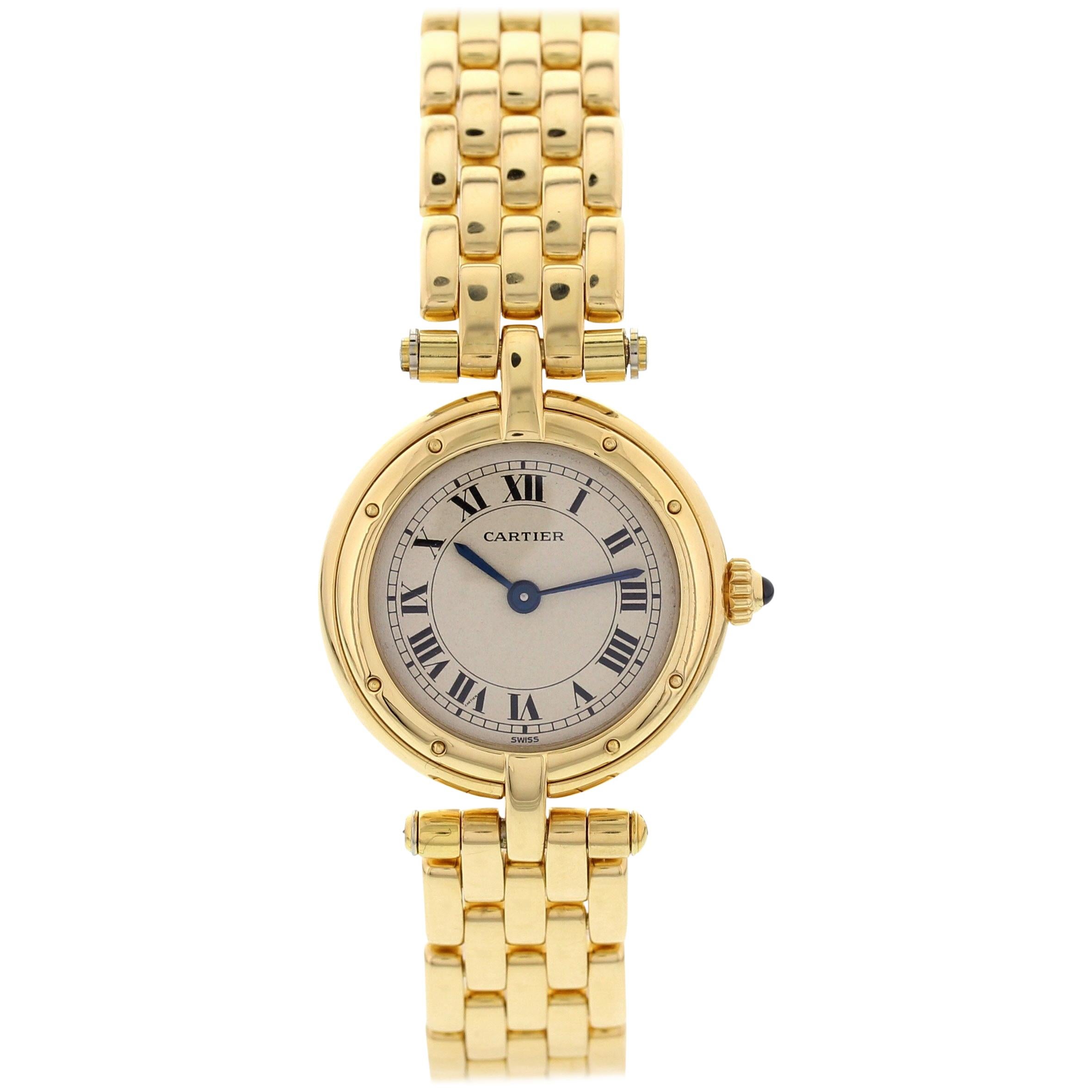 Ladies Cartier Cougar 18 Karat Yellow Gold Watch For Sale