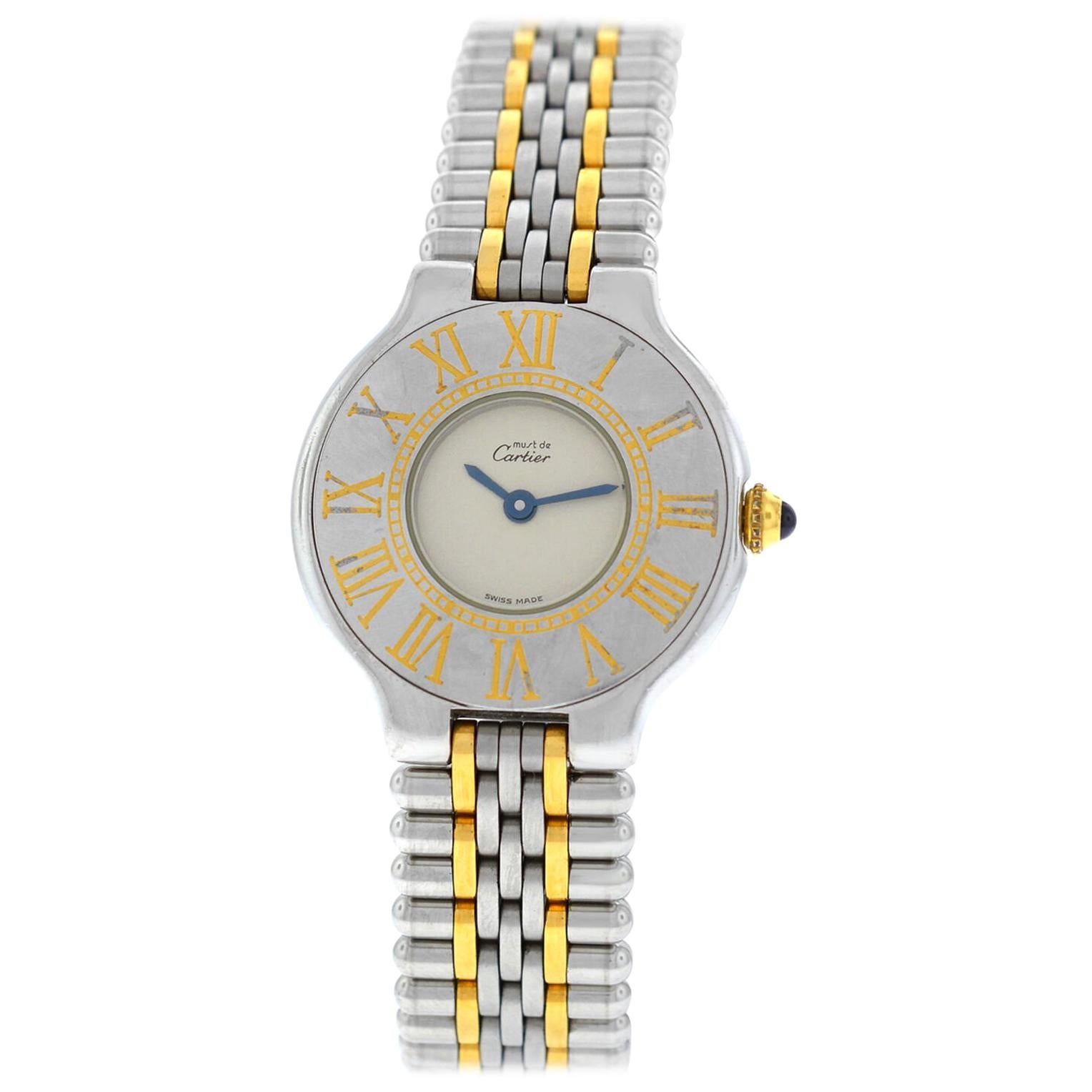 Ladies Cartier Must de Cartier 125000P Bullet Quartz Steel Gold Watch For Sale