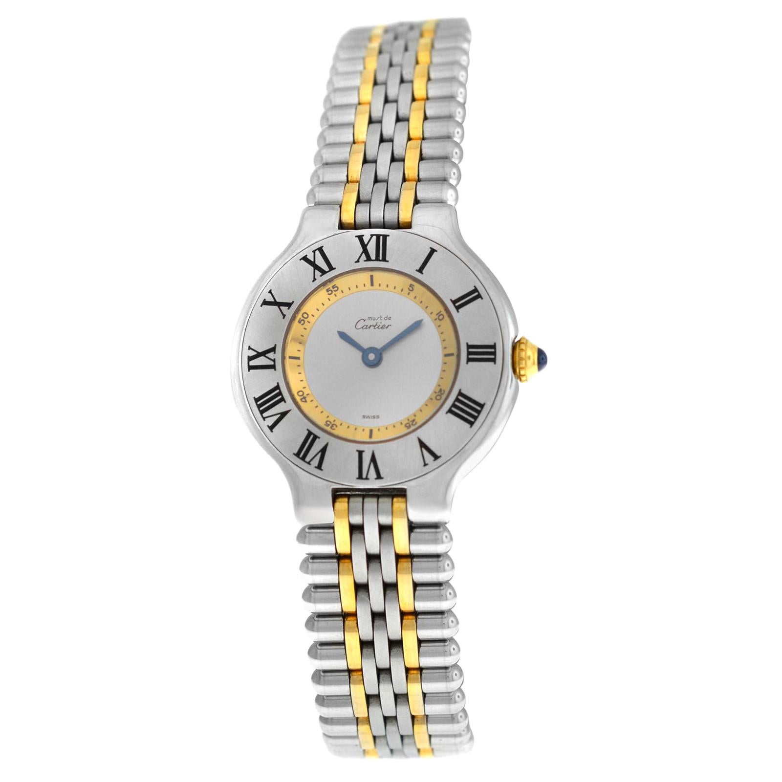 Ladies Cartier Must de Cartier 1340 Quartz Steel Gold Bullet Watch For Sale