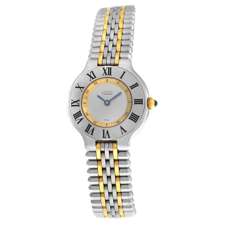 Ladies Cartier Must de Cartier 1340 Quartz Steel Gold Bullet Watch For Sale  at 1stDibs
