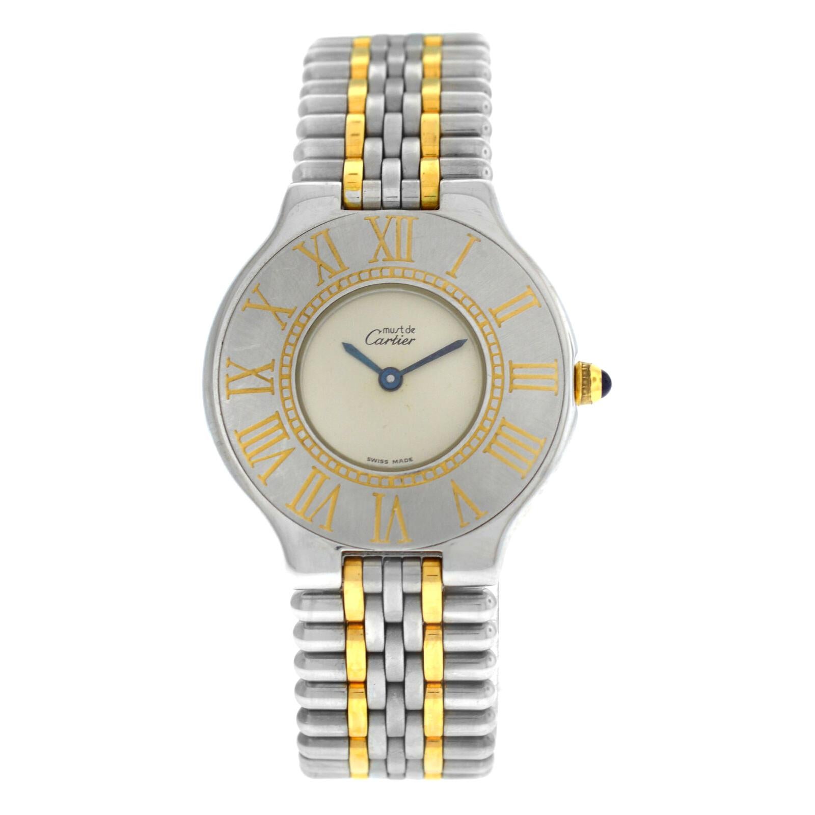 Ladies Cartier Must de Cartier 21 Steel Gold Bullet Quartz Watch For Sale