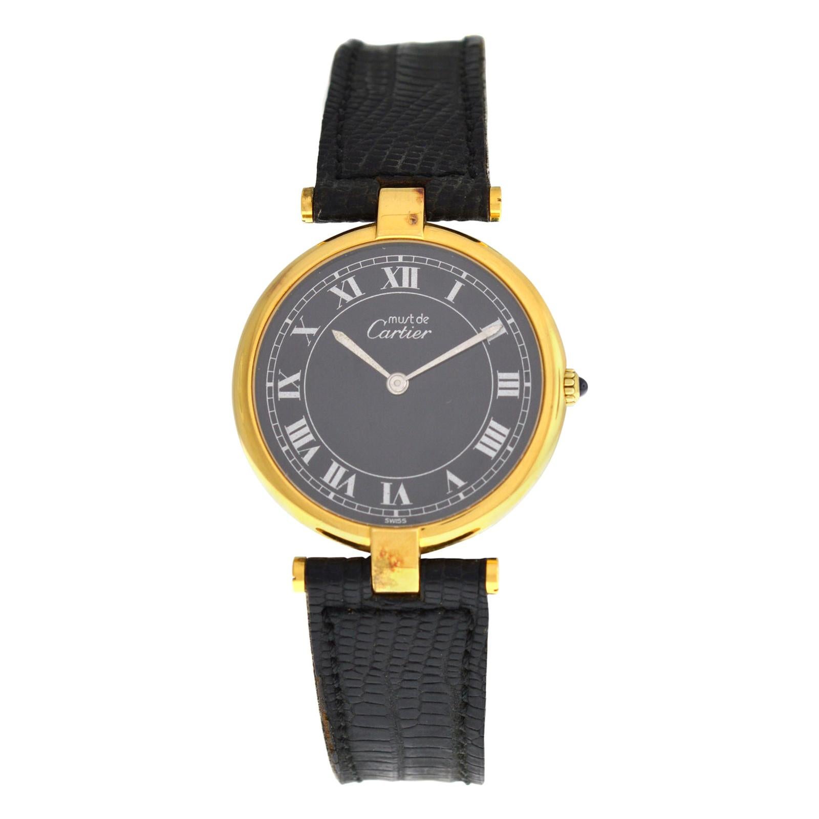 Ladies Cartier Must de Cartier Silver Gold Plaque Quartz Watch For Sale