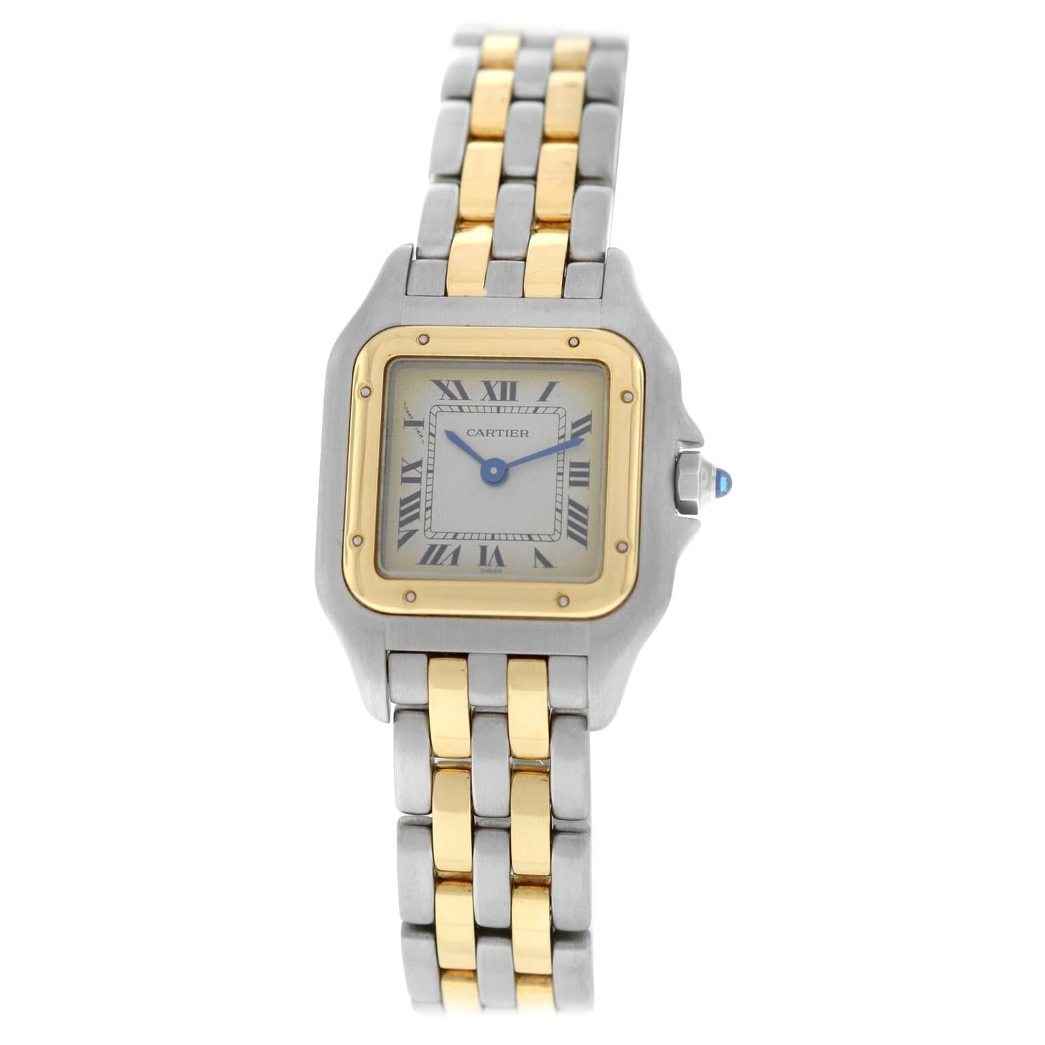 Ladies Cartier Panthere 112000R Steel 18 Karat Yellow Gold Two Row Quartz Watch