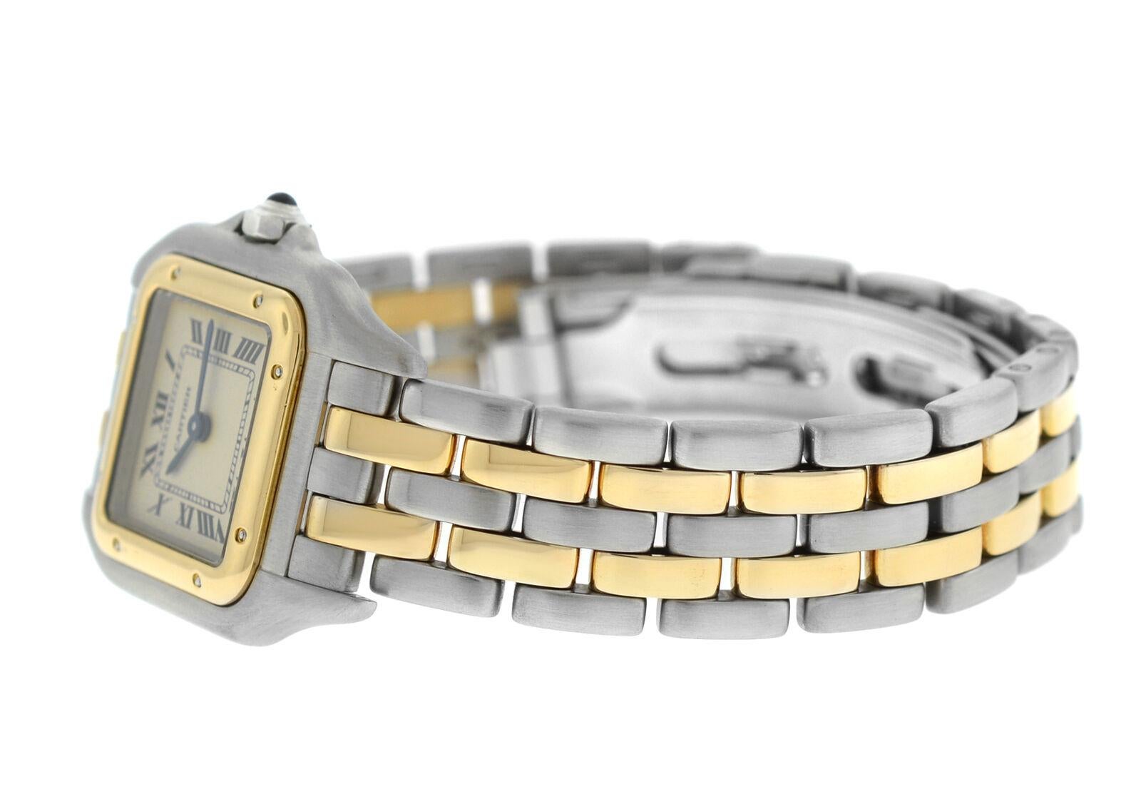 Ladies Cartier Panthere 112000R Steel 18 Karat Yellow Gold Two-Row Quartz Watch 4