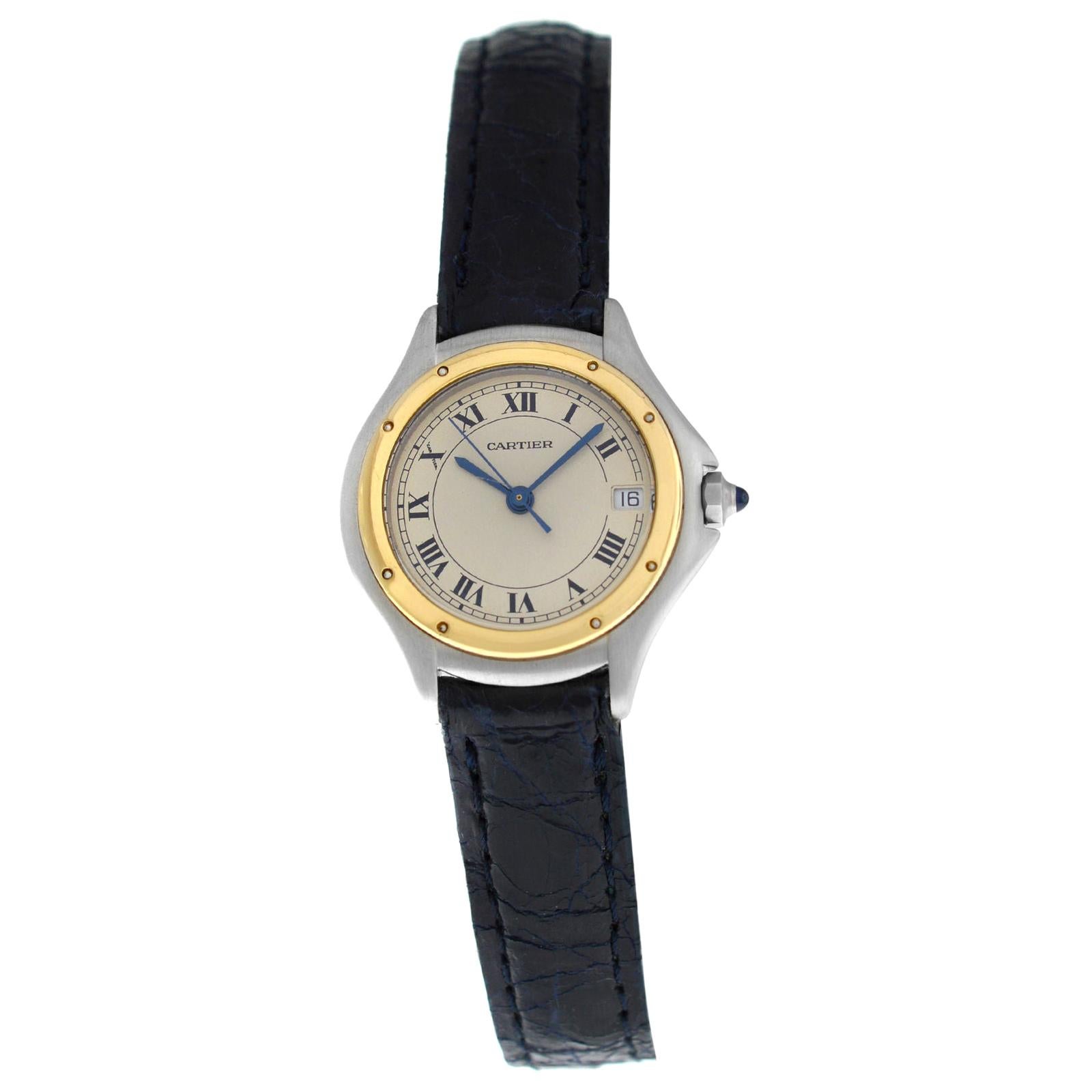 Ladies Cartier Panthere Cougar 1190 18 Karat Yellow Gold Steel Quartz Watch For Sale