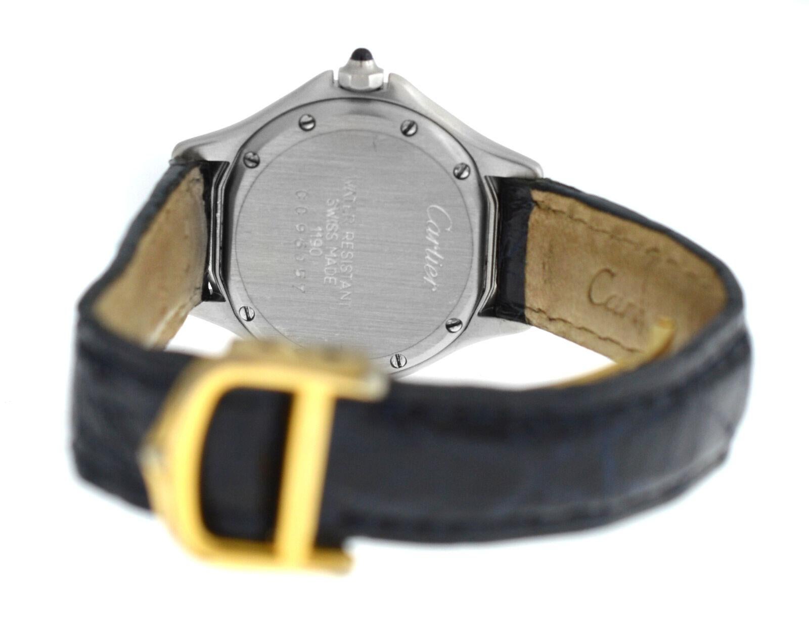 Women's or Men's Ladies Cartier Panthere Cougar 1190 18 Karat Yellow Gold Steel Quartz Watch For Sale