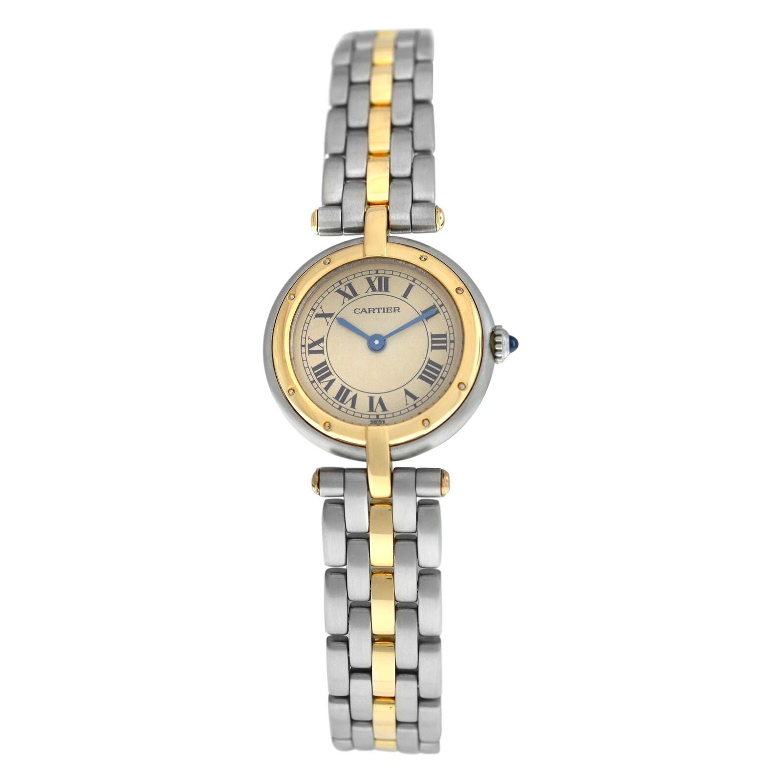 Ladies Cartier Panthere Vendome 1057920 One-Row Gold Steel Quartz Watch For Sale